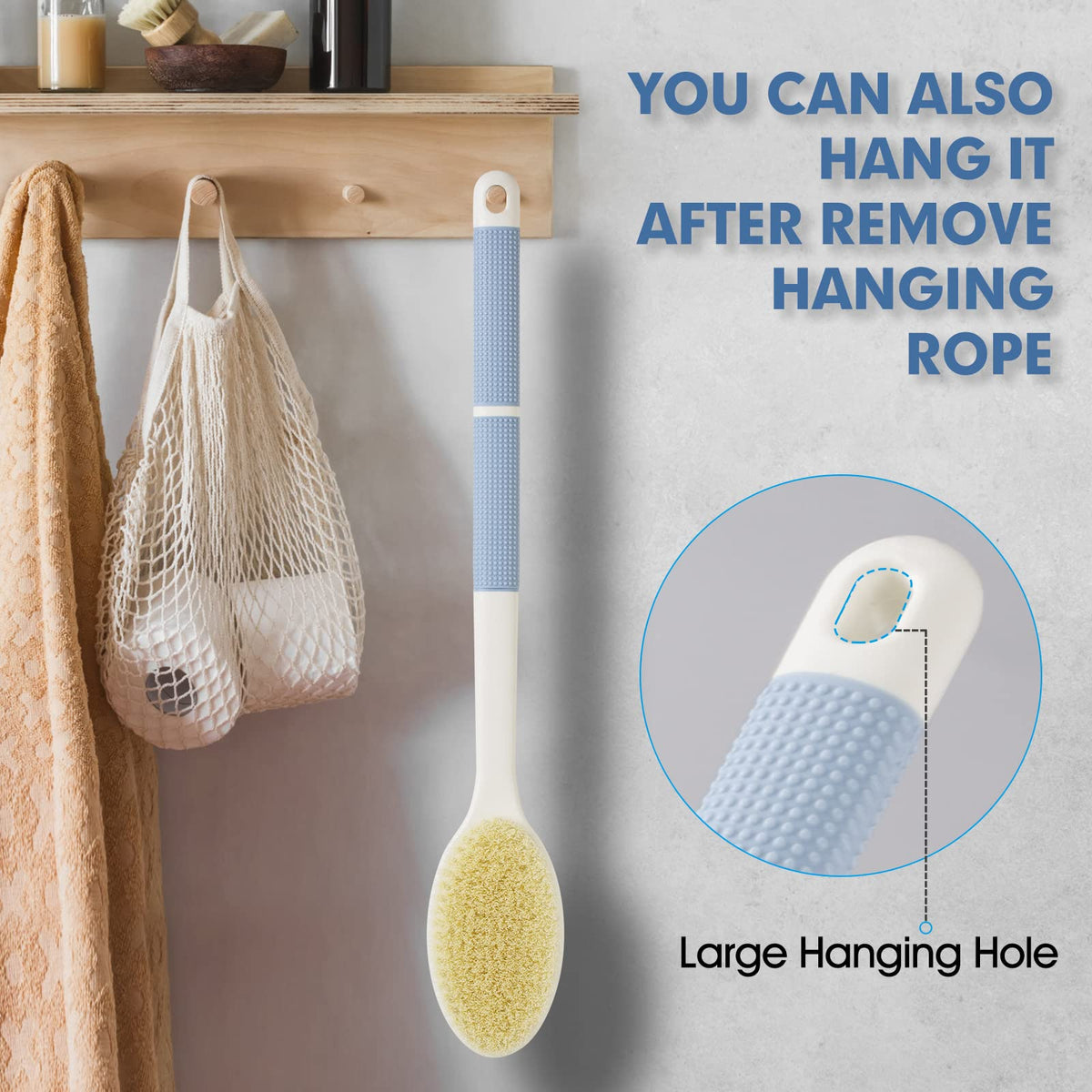 Backski Back Scrubber Anti Slip for Shower,Shower Brush Long Handle with Stiff and Soft Bristles,Body Exfoliator for Bath or Dry Brush(Blue) 🍁 All In One Marketplace Canada