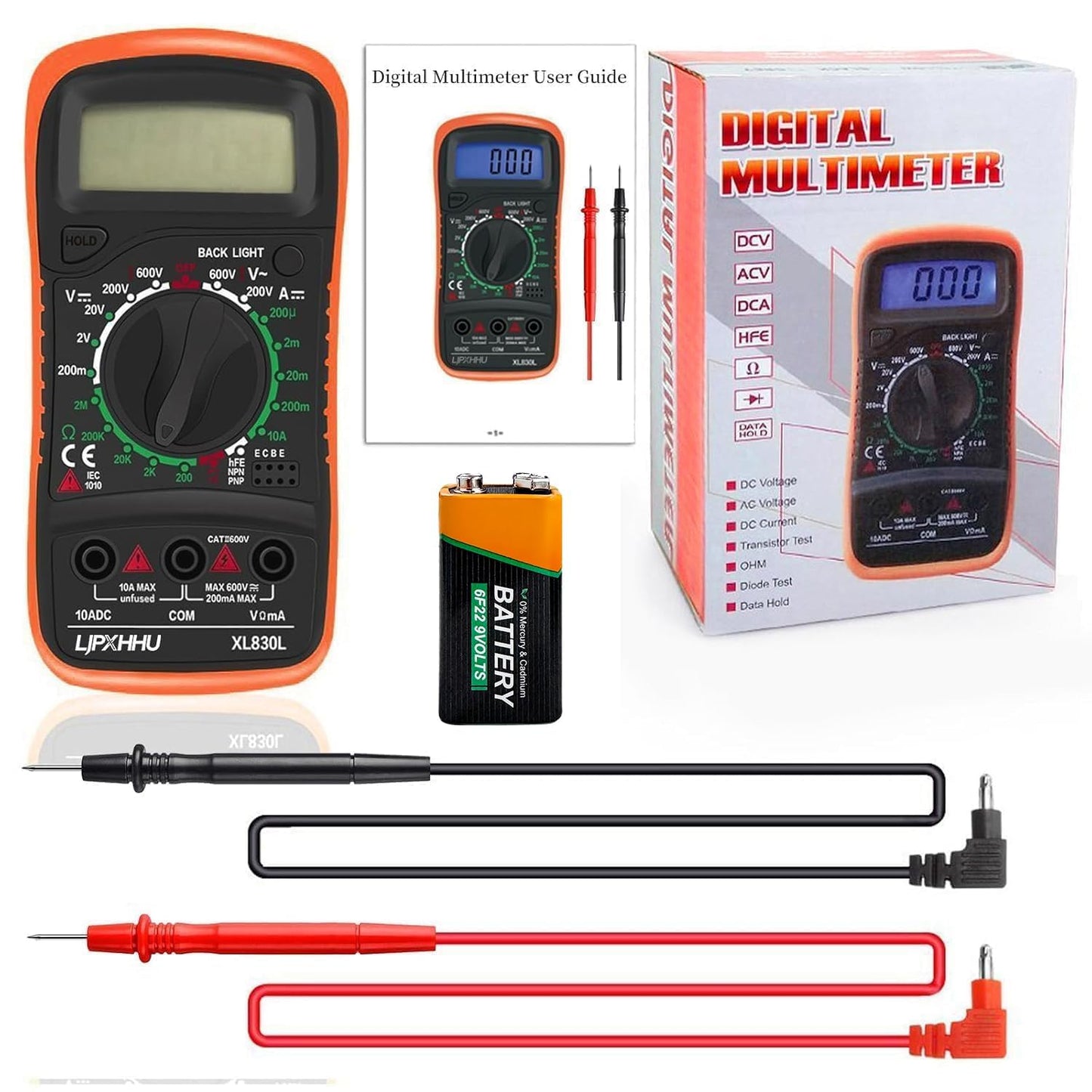 Digital Multimeter Voltmeter Battery Voltage Multi Tester AC DC Volt OHM Amp Current Meter Circuit Continuity Resistance Diode Electrical Tester with Test Leads Backlight LCD Display ๐ All In One Marketplace Canada