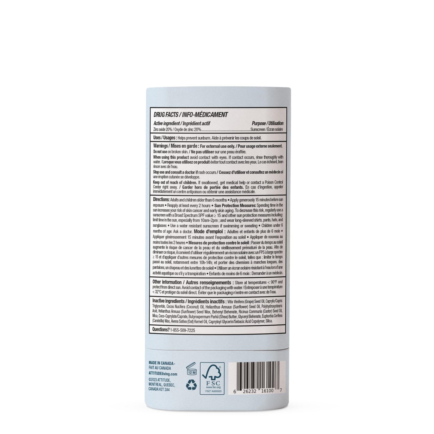 ATTITUDE Mineral Sunscreen Stick for Sensitive Skin, SPF 30, Made in Canada, EWG Verified, Plastic-Free, Broad Spectrum UVA/UVB Protection with Zinc Oxide, Dermatologically Tested, Vegan, Unscented, 60 grams ๐ All In One Marketplace Canada