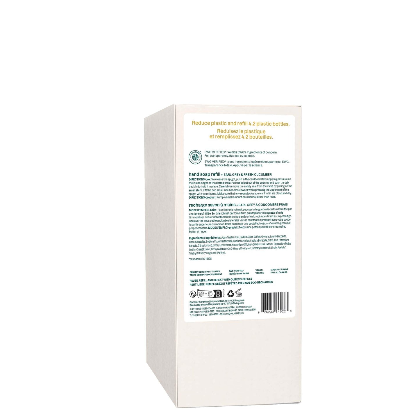 ATTITUDE Liquid Hand Soap, Made in Canada, EWG Verified, Plant and Mineral-Based, Vegan Personal Care Products, Earl Grey & Fresh Cucumber Scent, Bulk Refill Format, 2 Liters ๐ All In One Marketplace Canada