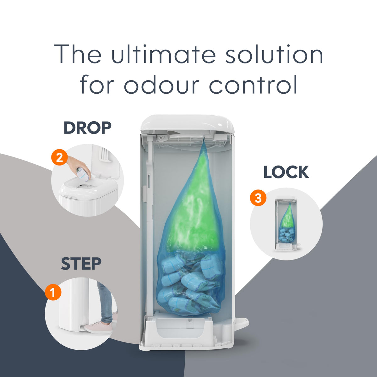 Diaper Genie Platinum Diaper Pail, White - Made in Durable Stainless Steel and Includes 1 Easy Roll Refill with 18 Bags ๐ All In One Marketplace Canada