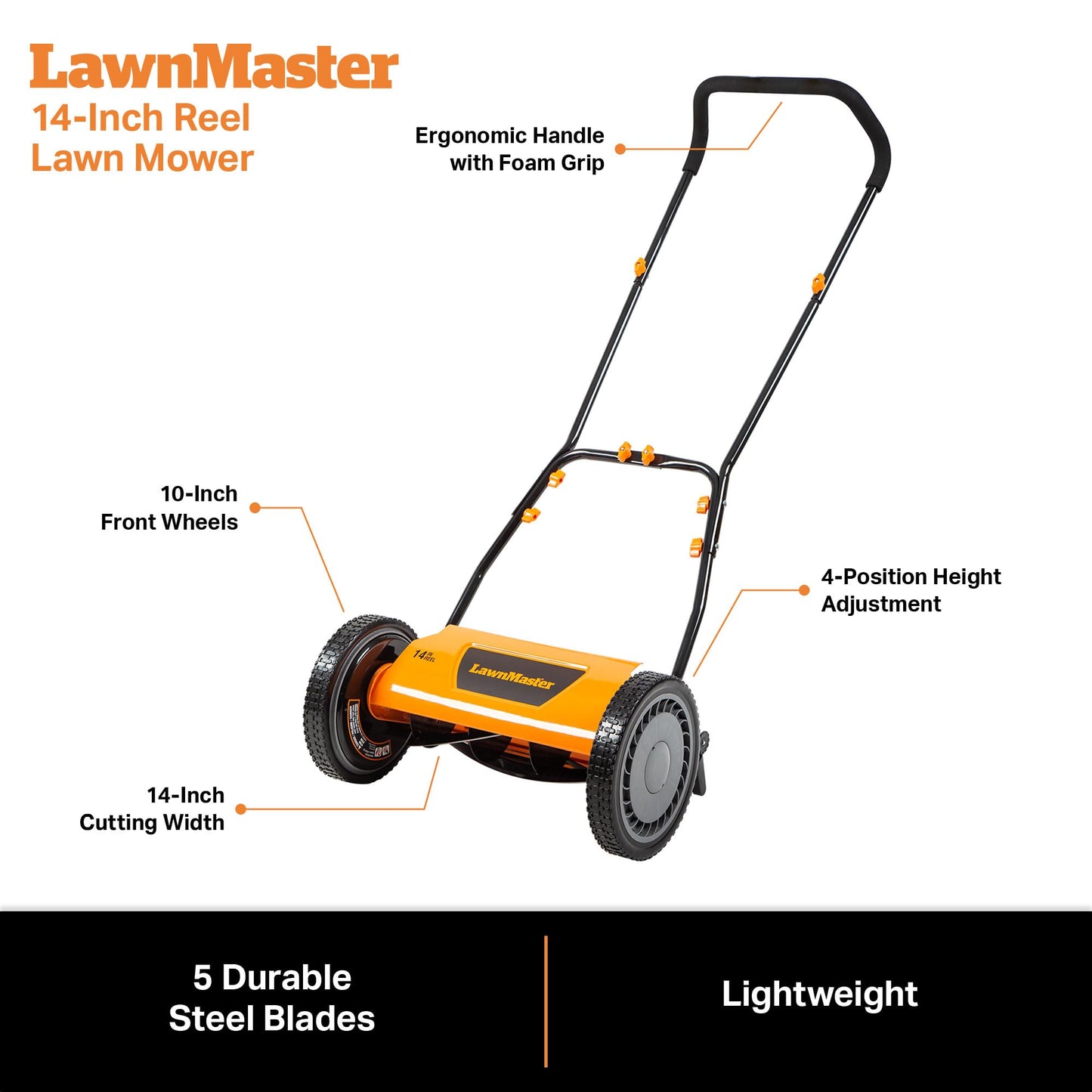 LawnMaster LMRM1401 Push Reel Lawn Mower 14-Inch 5-Blade ๐ All In One Marketplace Canada