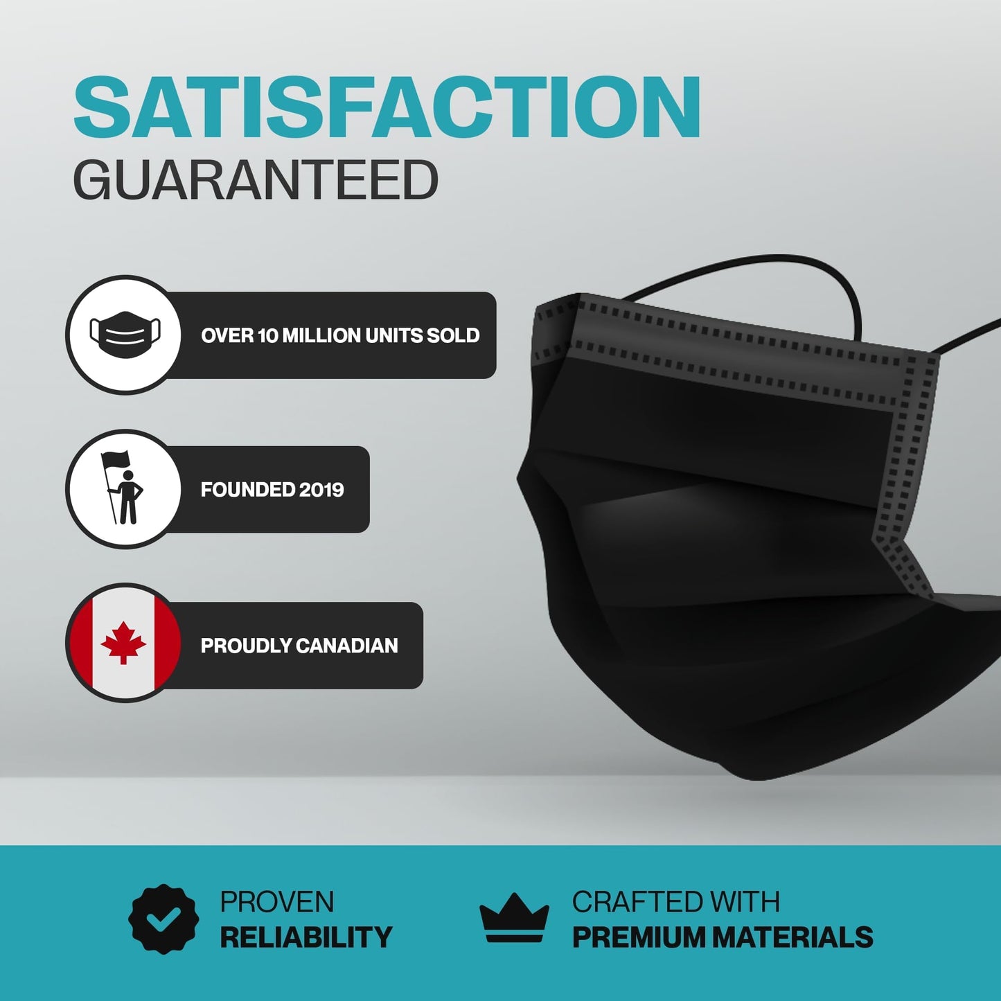 SURESAFE Premium Black Mask - Disposable Face Mask Pack of 100, 3 Ply face mask with Ear Loop, Women and Men Face Mask, High Filtration ๐ All In One Marketplace Canada