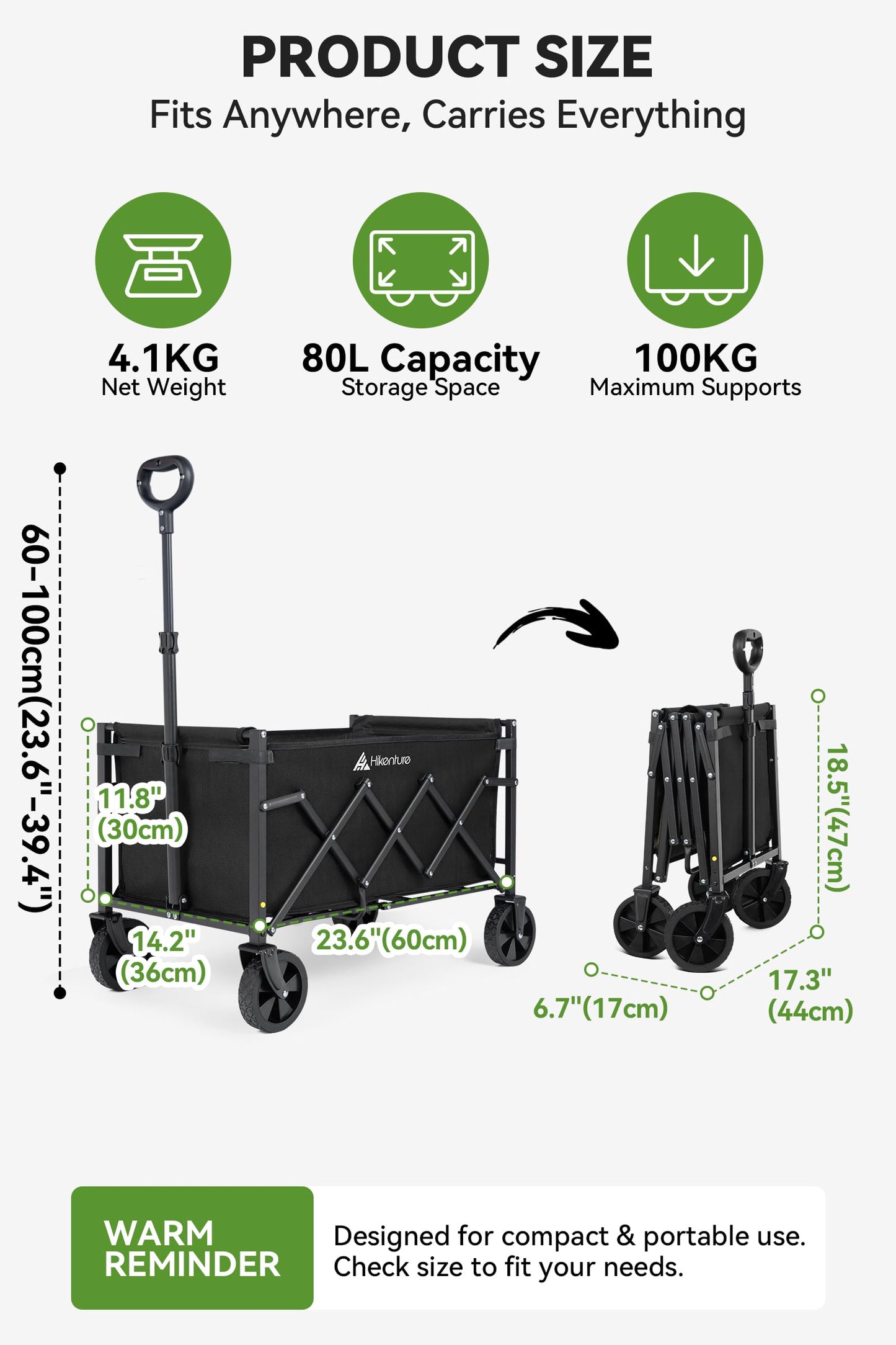 Hikenture Wagon Cart Foldable, Ultra-Compact Small Utility Folding Wagon, Heavy Duty Grocery Cart with All-Terrain Wheels, Portable Collapsible Wagon for Garden, Beach, Shopping, Camping, Sports ๐ All In One Marketplace Canada