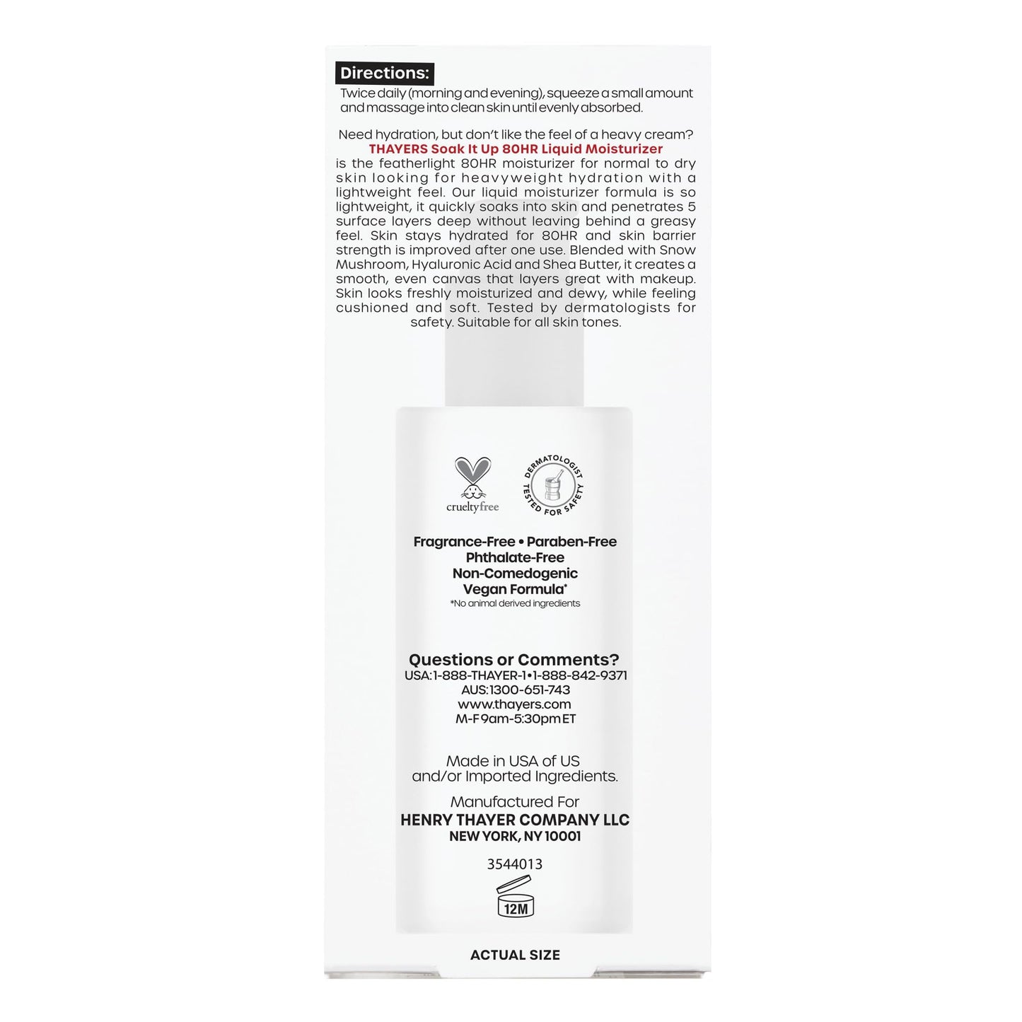 THAYERS Soak It Up 80HR Liquid Moisturizer, with HYALURONIC ACID and Snow Mushroom, Dermatologist Tested Skin Care for Normal to Dry Skin, Lightweight Formula, 75 ml ๐ All In One Marketplace Canada