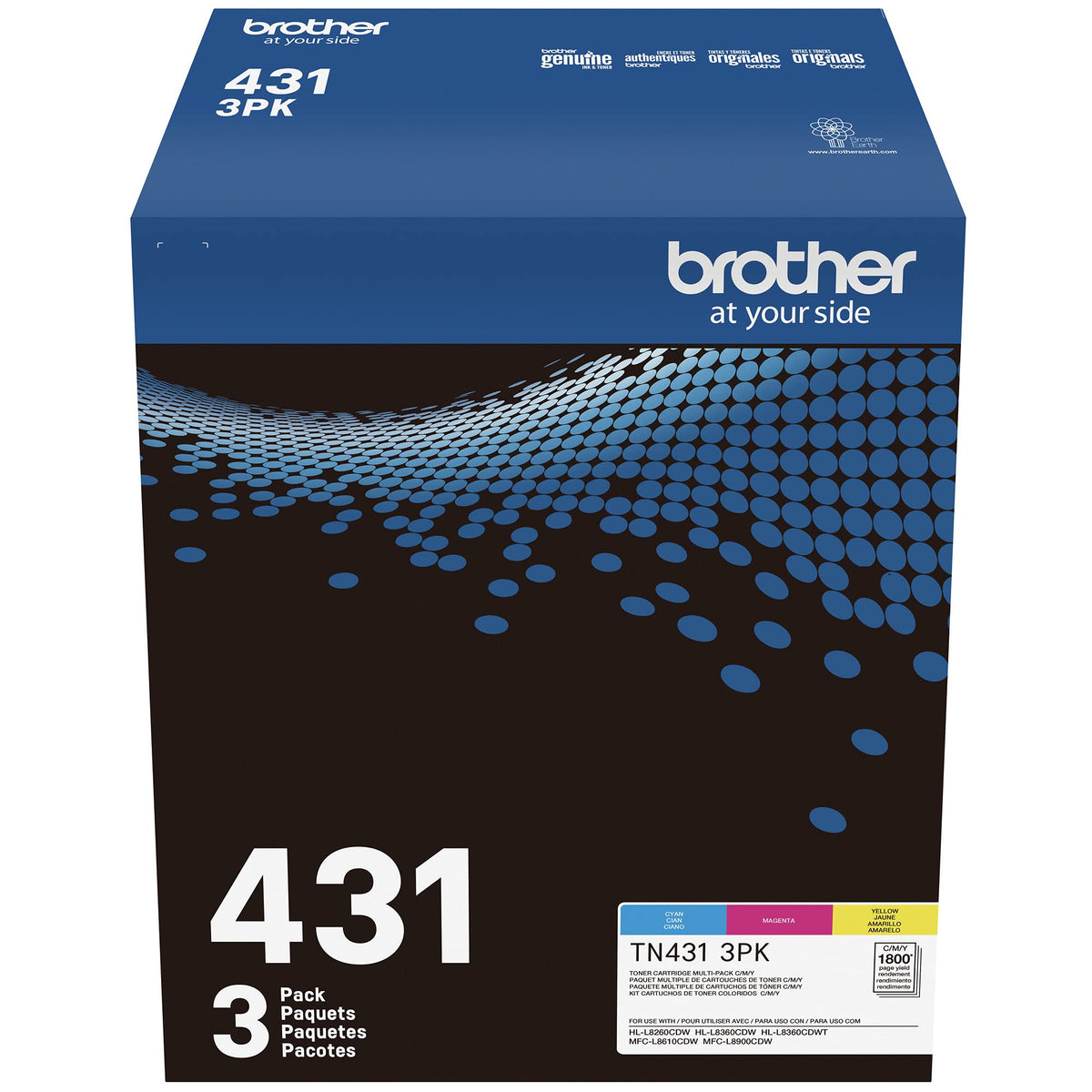 Brother Original TN431 3PK Standard Yield Colour Toner Cartridge Value Pack (3), Toner Replacement cartridges, Cyan/Magenta/Yellow, for Brother Laser Printers HL-L8360CDW, MFC-L8610CDW, and More ๐ All In One Marketplace Canada