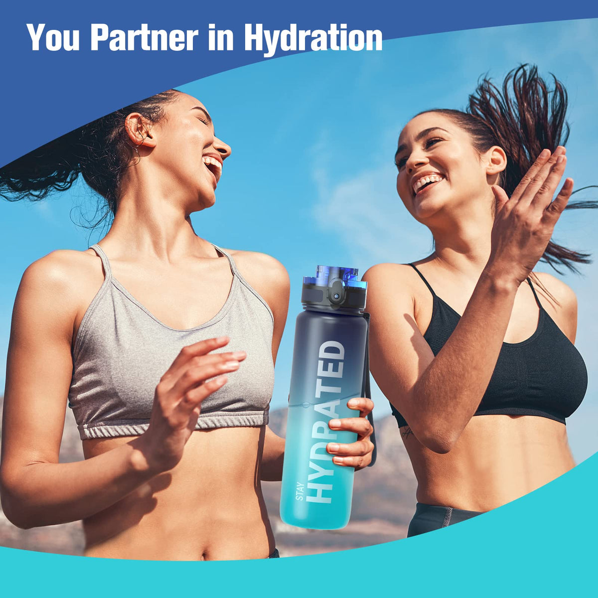 Sahara Sailor Water Bottle, 32oz Motivational Sports Water Bottle with Time Marker - Times to Drink - Tritan, BPA Free, Wide Mouth Leakproof, Fast Flow Technology with Clean Brush (1 Bottle) ๐ All In One Marketplace Canada