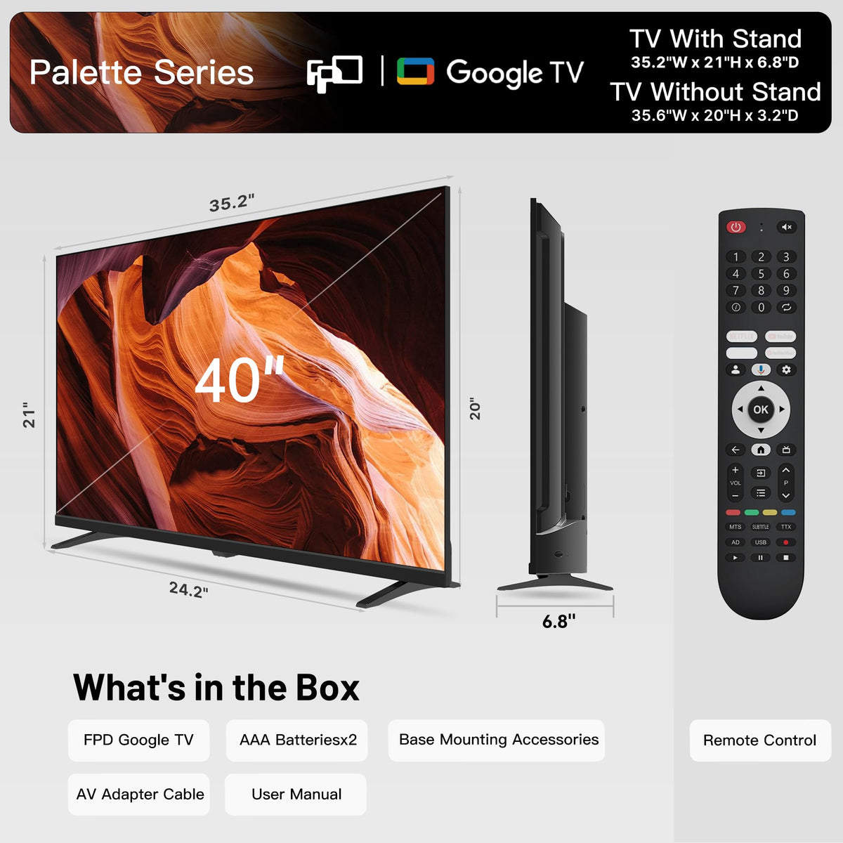 FPD 40-inch Smart TV, 1080p Full HD Google TV with Google Play Built-in Google Cast, HDR 10, Dolby Audio, Voice Remote, Stream Live Television (Palette-Series, CG40-P3) ๐ All In One Marketplace Canada