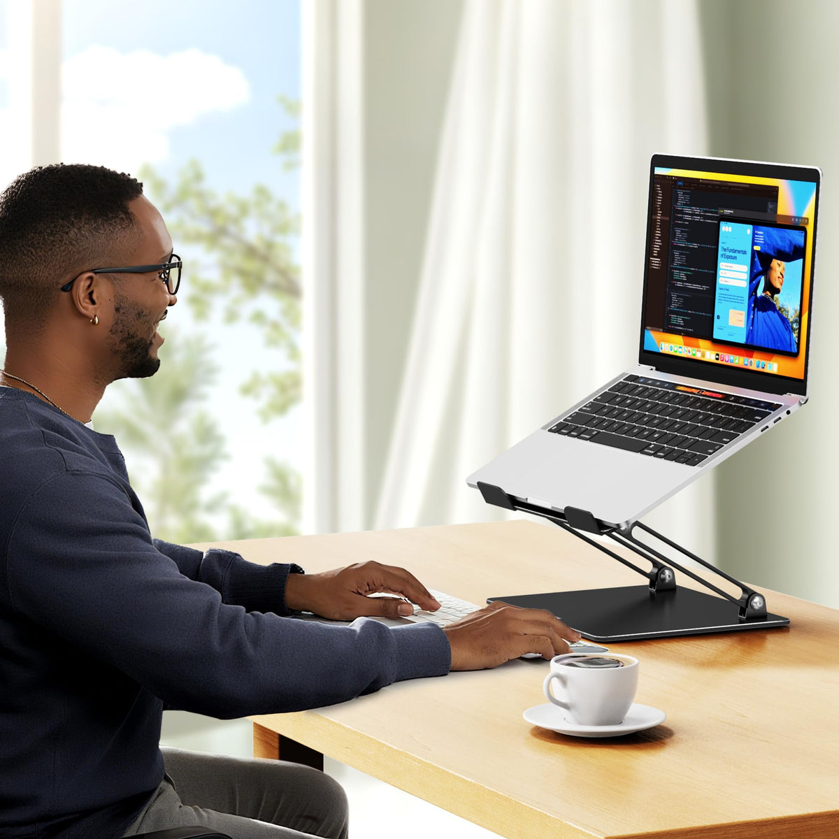 Besign LS10 Laptop Stand for Desk, Ergonomic Adjustable Notebook Tablet Stand, Riser Holder Computer Stand Compatible with Air, Pro, Dell, HP, Lenovo More 10-14" Laptops, Lapdesks (Black) ๐ All In One Marketplace Canada