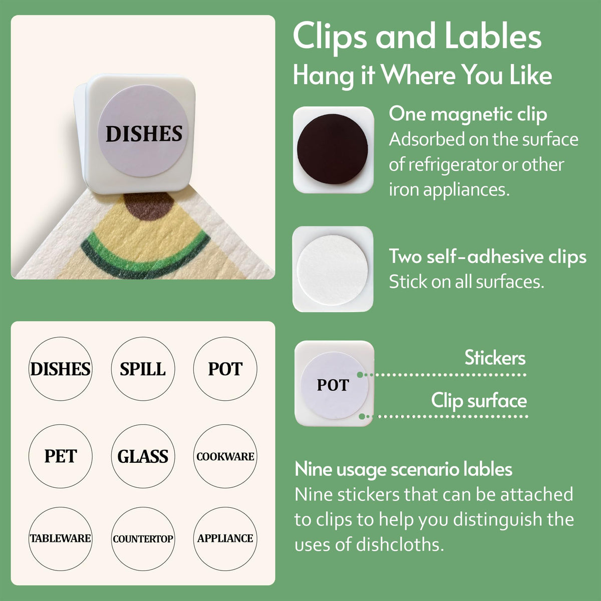 Eulnars Swedish Dish Cloth, 8-Pack Reusable Paper Towels, Swedish Dish Cloth with 3 Clips, 9 Classified Labels, Quick Drying Washable Dish Cloths, Super Absorbent Kitchen Towels, Odorless ๐ All In One Marketplace Canada
