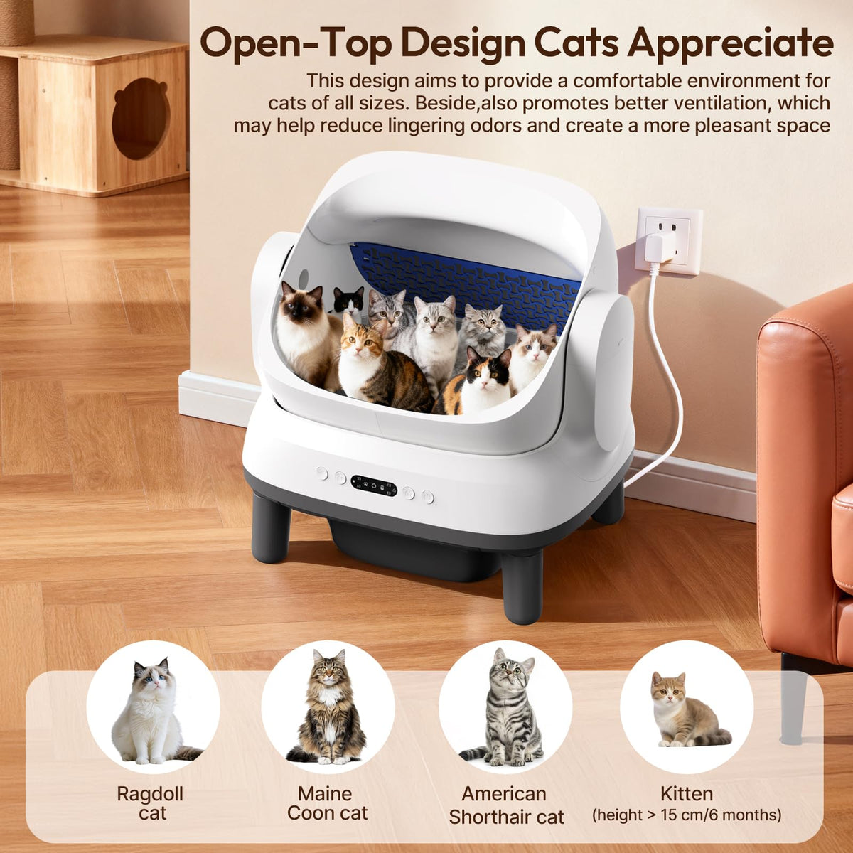 Happypaw Open-Top Self Cleaning Litter Box - Large Capacity Automatic Litter Box for Multiple Cats with Safety Protection, App Control, Odor-Free, Anti-Leakage Material, Includes Trash Bags 🍁 All In One Marketplace Canada