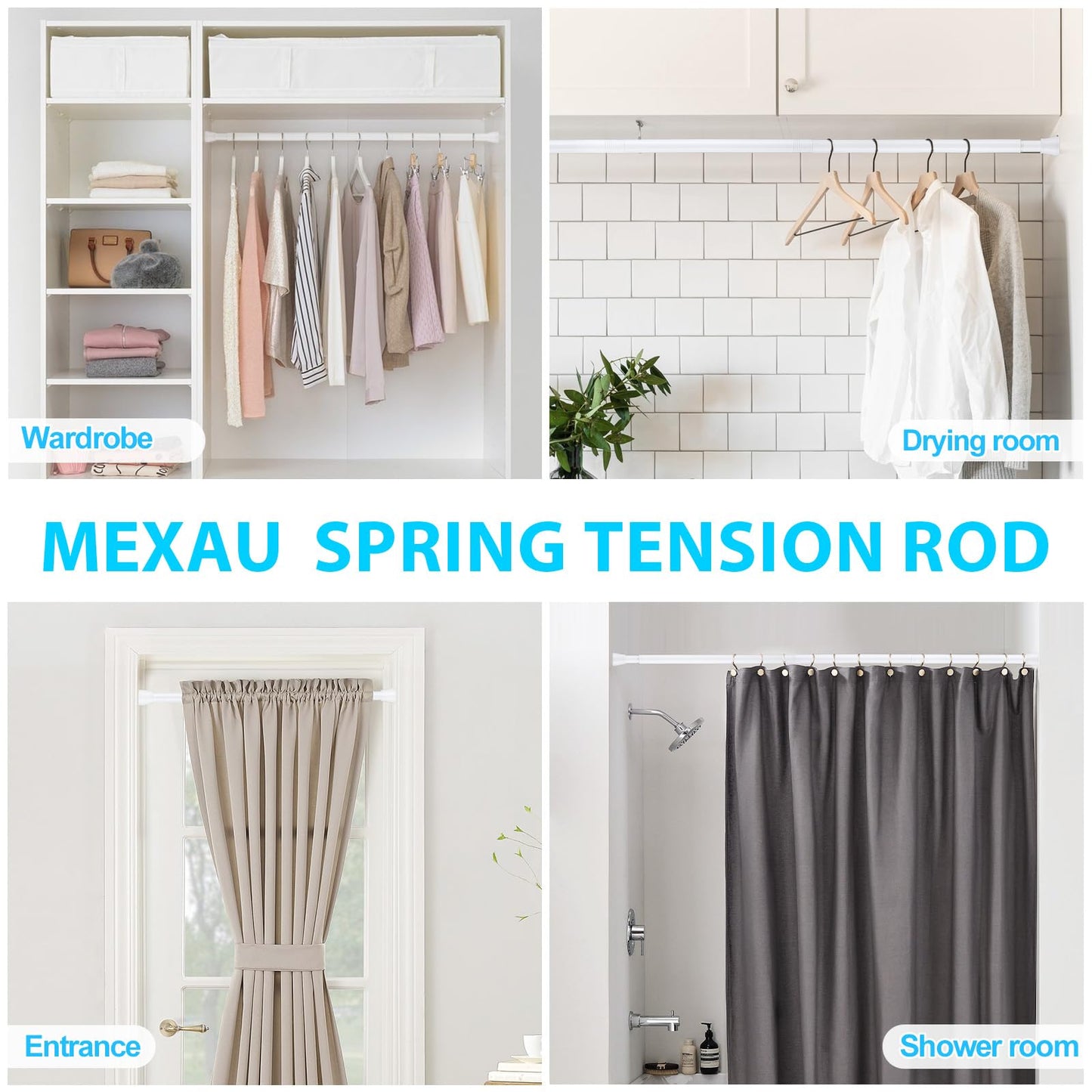 White Tension Curtain Rod for Windows 28 to 48 inch, Adjustable Expandable Pressure Spring Curtain Rod No Drilling, 7/8" Curtain Rod for Bedroom Doorway Closet Door ๐ All In One Marketplace Canada