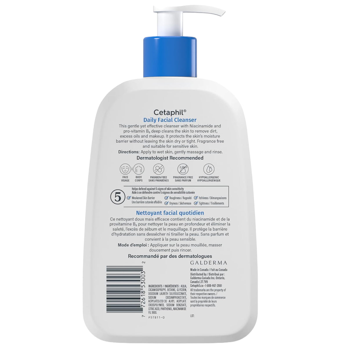 Cetaphil Daily Facial Cleanser Fragrance Free (473ml) - Deep Cleansing Face Wash, Ideal for Normal to Combination to Oily Skin, Dermatologist Tested ๐ All In One Marketplace Canada