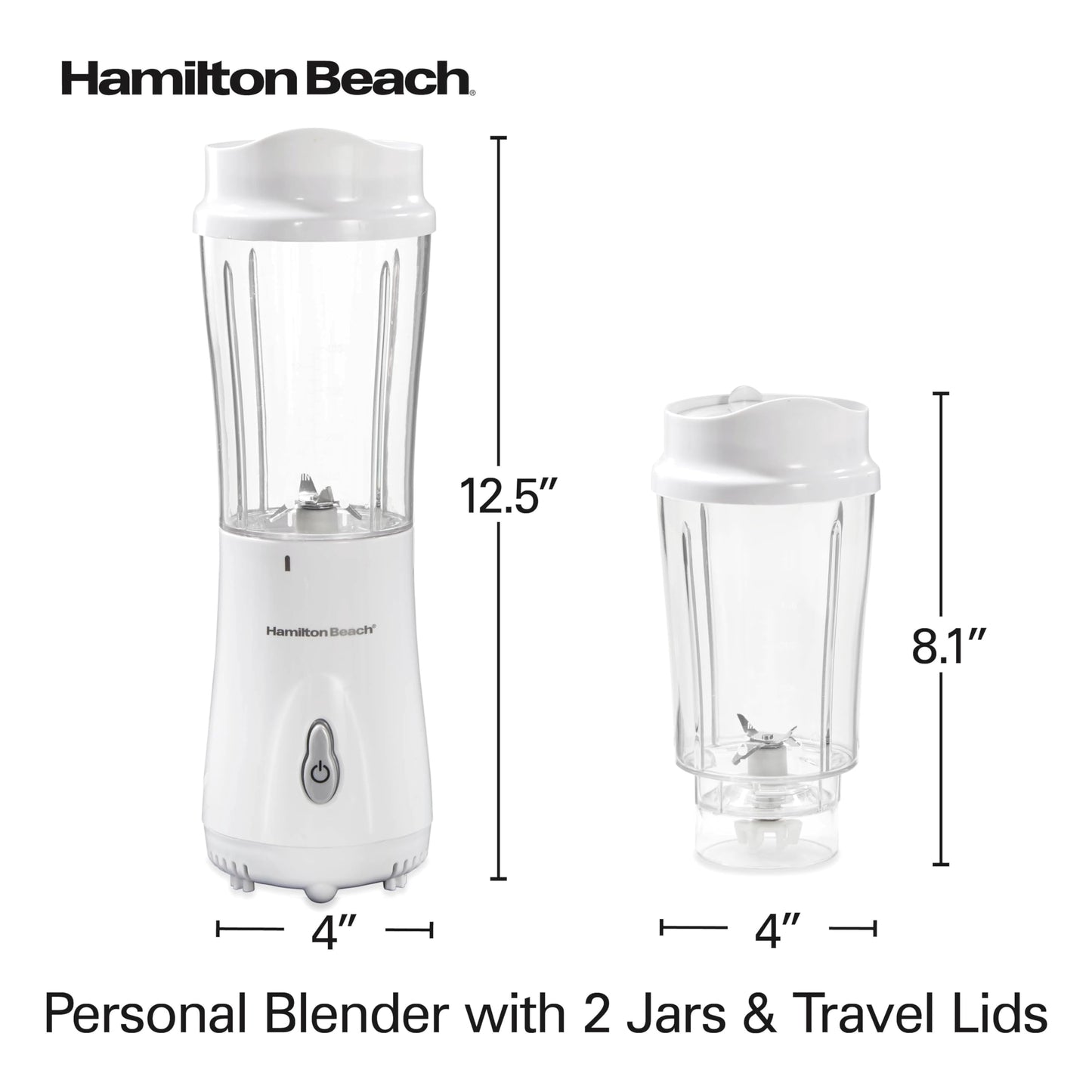 Hamilton Beach Personal Blender for Smoothies & Protein Shakes, Portable Single Serve Blender with 2 Travel Jars & Lids, 14 oz BPA-Free Cups, Stainless Steel Blades, 300W, White, 51102G ๐ All In One Marketplace Canada