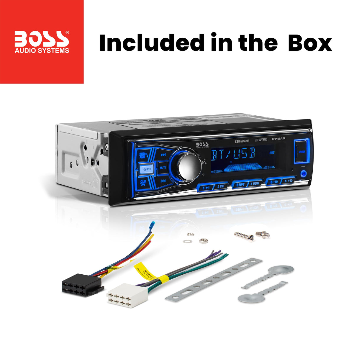 BOSS Audio Systems 611UAB Car Stereo - Single Din, Bluetooth, No CD DVD Player, AM/FM Radio Receiver, Aux Input, USB 🍁 All In One Marketplace Canada