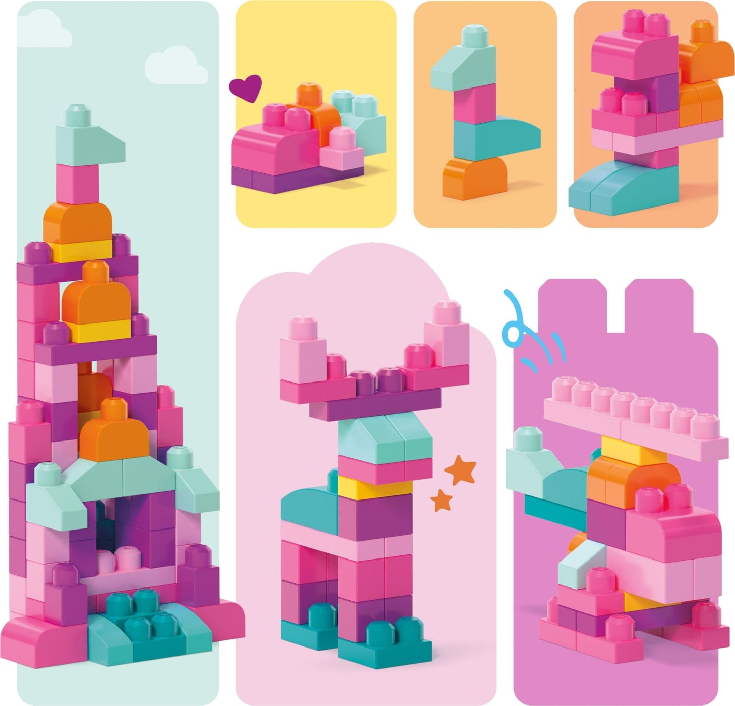 MEGA BLOKS First Builders Toddler Blocks Toys Set, Big Building Bag Collection with 80 Pieces and Storage, Pink, Ages 1+ Years ๐ All In One Marketplace Canada