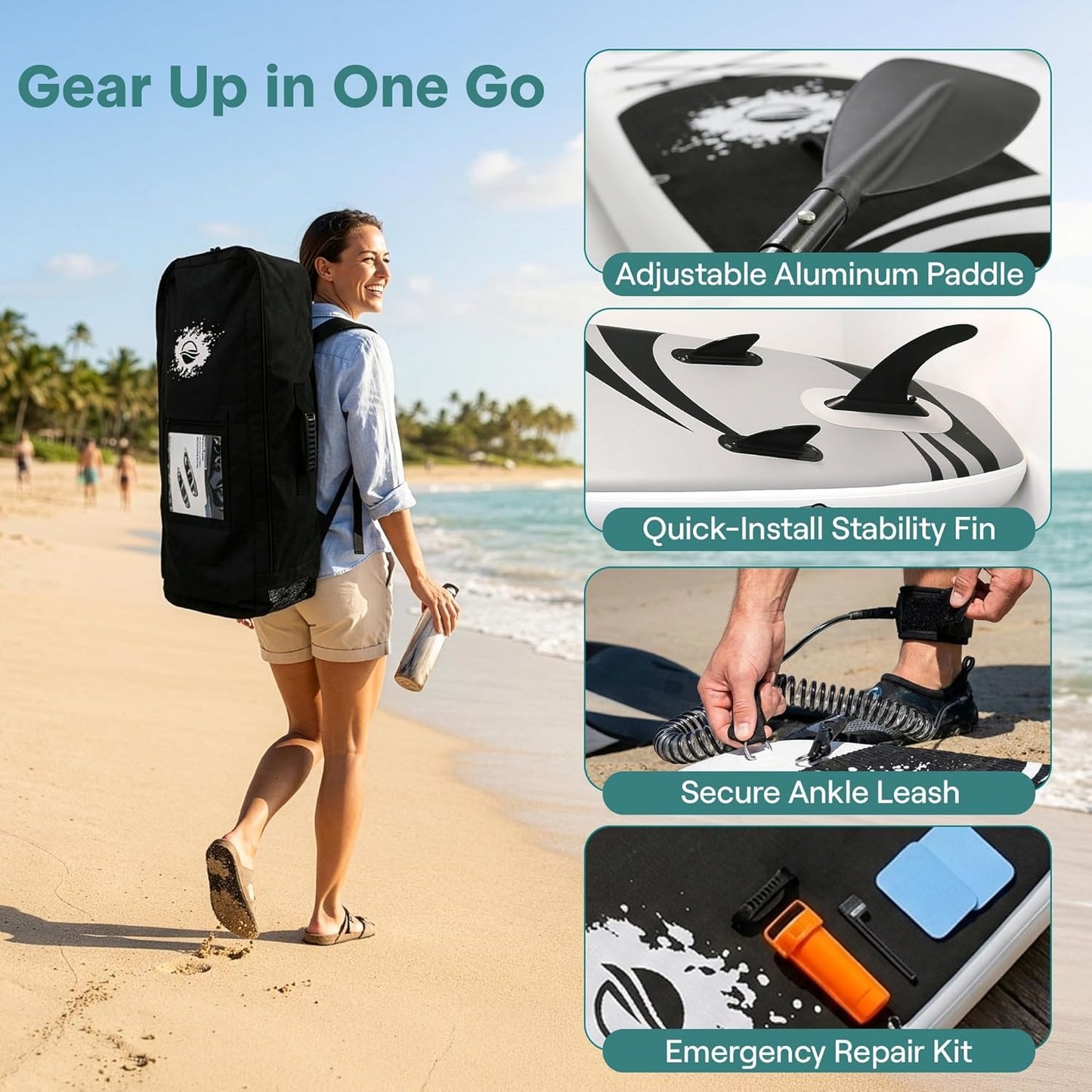 SereneLife 10'/10'6" Inflatable Stand Up Paddle Board with SUP Accessories, Inflatable SUP with Anti-Slip EVA Deck Pad, Wide Design Paddle Board for Adults and Youth π All In One Marketplace Canada