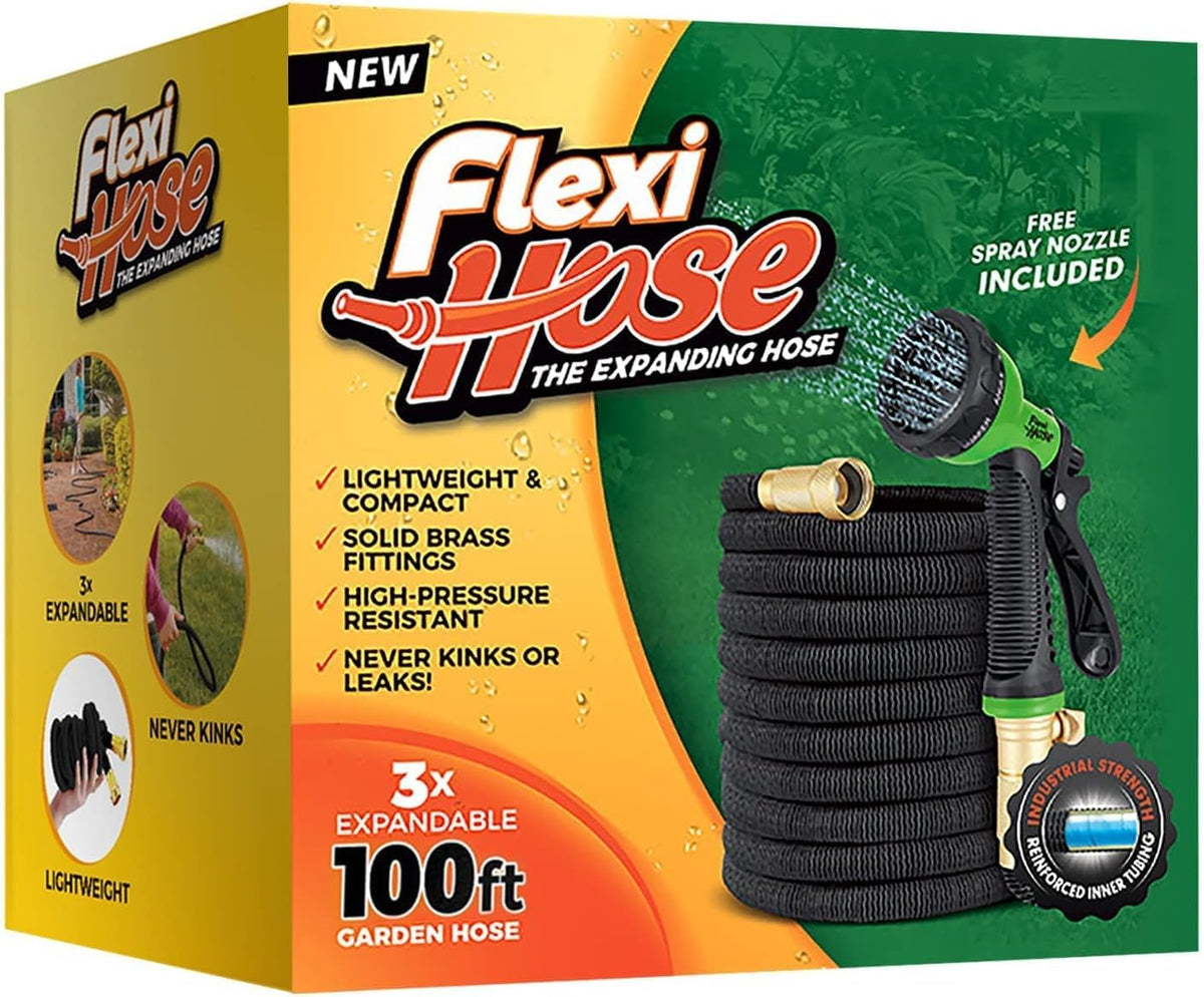 Flexi Hose Expandable Garden Hose, Lightweight & No-Kink Flexible Garden Hose, 3/4 inch Solid Brass Fittings and Double Latex Core, 100 ft Black ๐ All In One Marketplace Canada