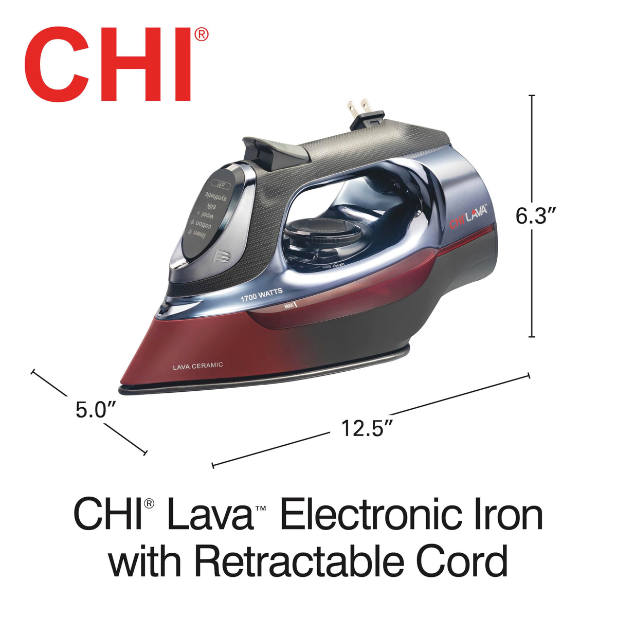 CHI Steam Iron for Clothes with 8β Retractable Cord, 1700 Watts, 3-Way Auto Shutoff, 400+ Holes, Professional Grade, Temperature Control Dial, Lava Infused Ceramic Soleplate, Black (13113) π All In One Marketplace Canada