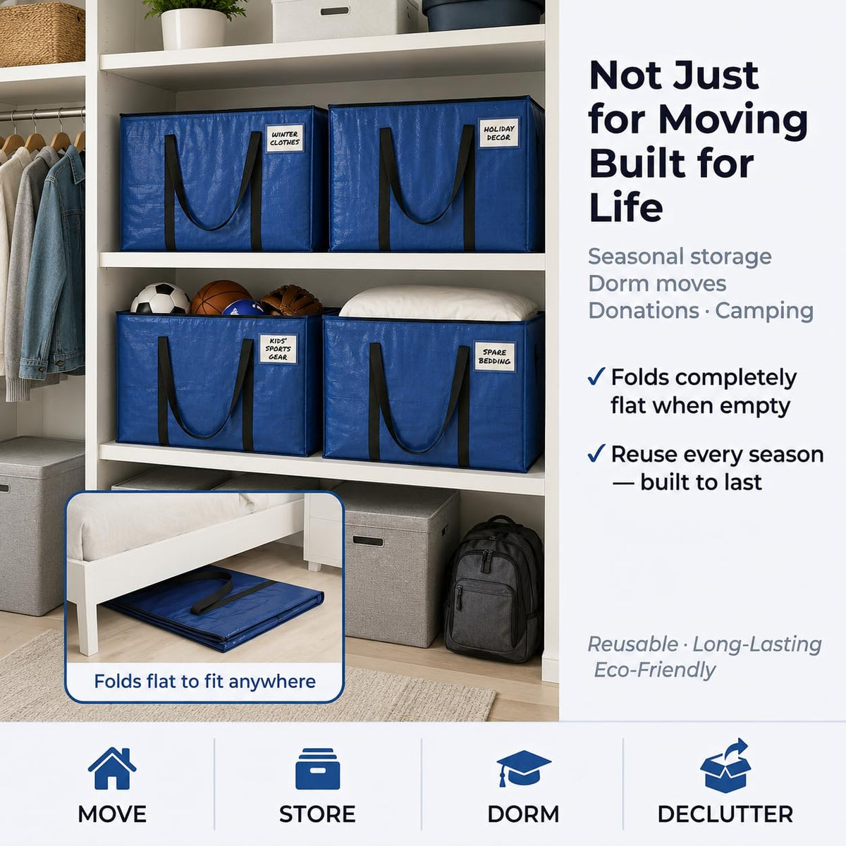 ClearSpace Heavy Duty Storage Bag - Large Moving Boxes with Backpack Straps, Zippers & Handles - Perfect for Traveling, Camping, Christmas Decorations, 4 Pack ๐ All In One Marketplace Canada
