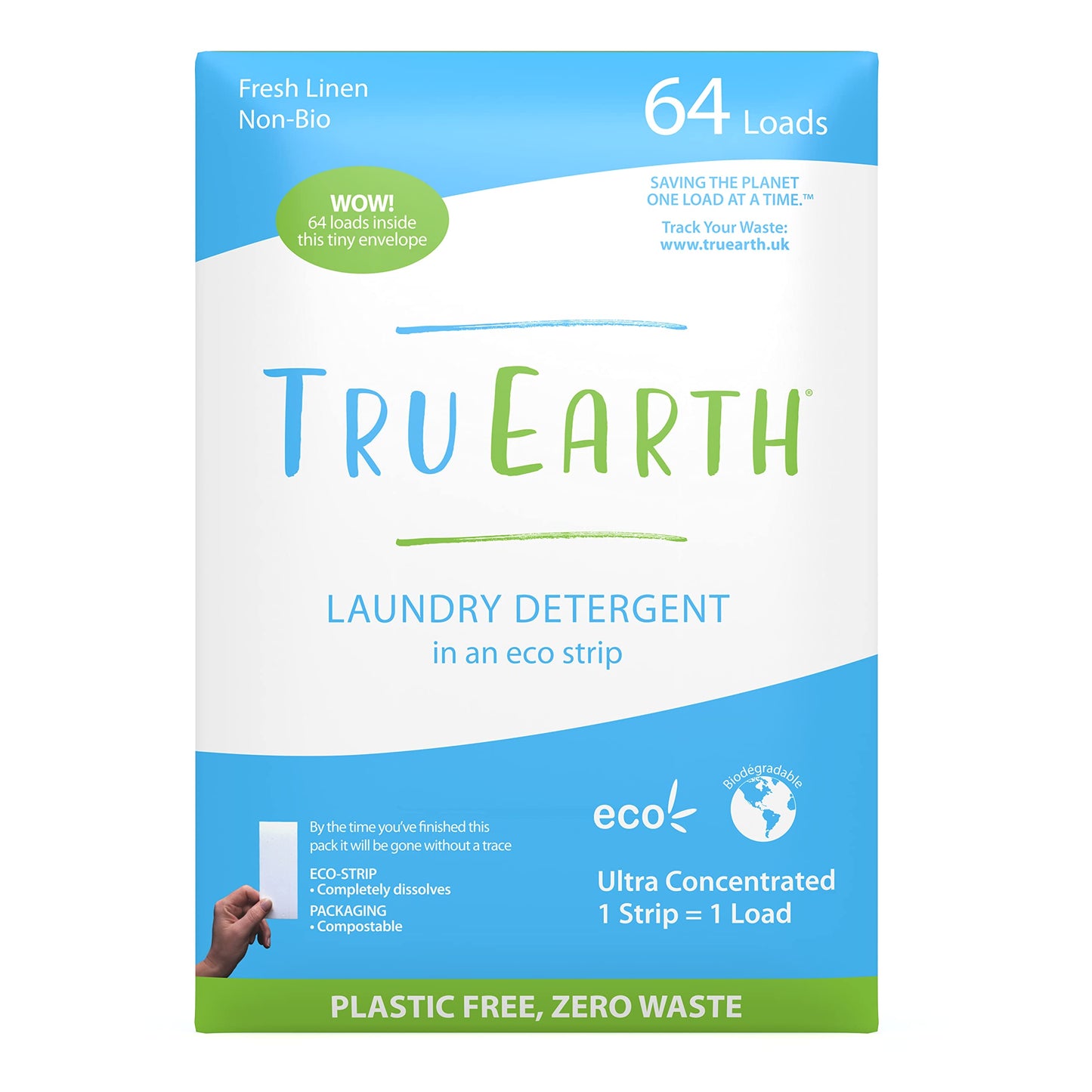 Tru Earth Compact Dry Laundry Detergent Sheets - Up to 128 Loads (64 Sheets) - Paraben-Free - Original Eco-Strip Liquidless Laundry Detergent, Laundry Sheets - Fresh Linen π All In One Marketplace Canada