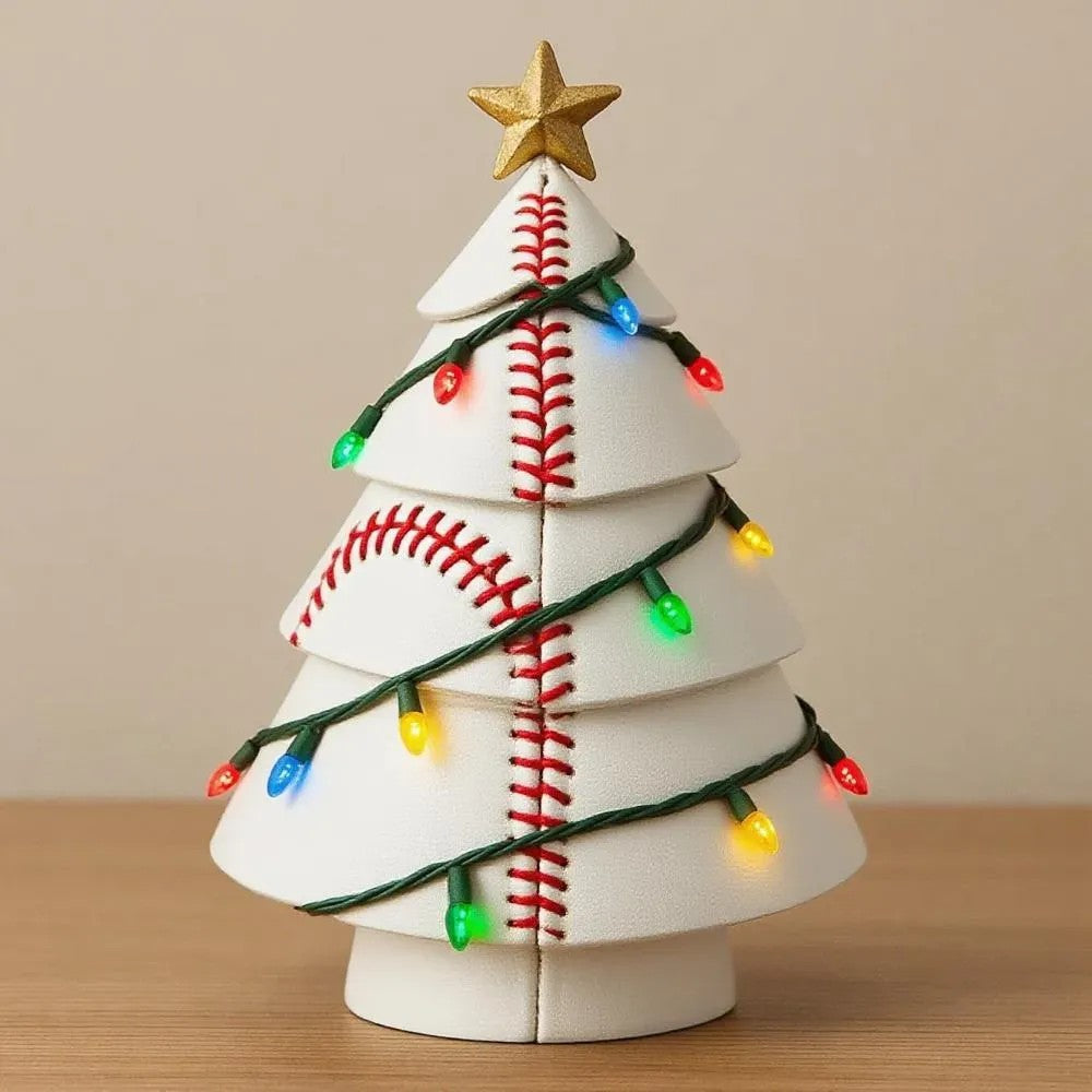 Sports Ball Christmas Tree Figurine - Resin Holiday Tabletop Decoration
