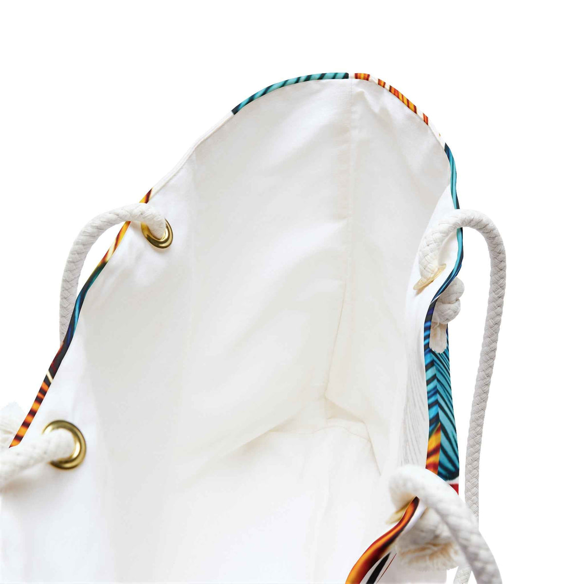Tropical Leaf Pattern Weekender Bag | Blue Teal Orange Palm, Large Tote Bag