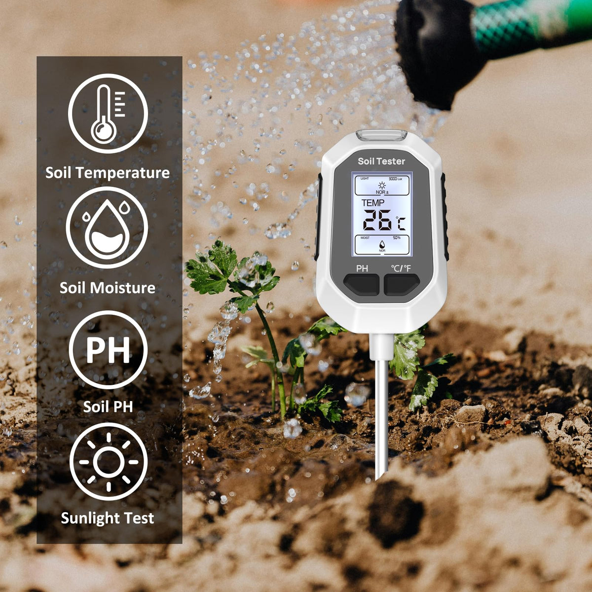 4-in-1 Soil Moisture Meter Digital Plant Temperature/Soil Moisture/PH Meter/Sunlight Intensity Backlight LCD Display Soil Test Meter for Gardening, Farming and Outdoor Plants 🍁 All In One Marketplace Canada