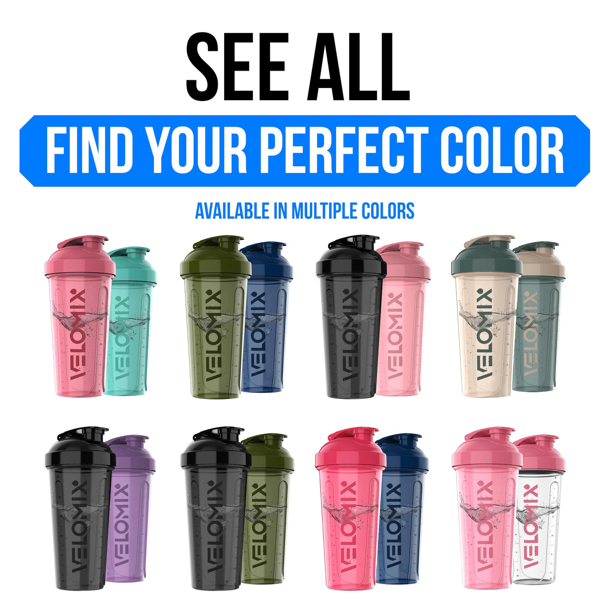 VELOMIX -2 Pack- 28 oz Protein Shaker Bottles for Protein Mixes - 2x Wire Whisk | Leak Proof Shaker Cups for Protein Shakes | Protein Shaker Bottle Pack | Shakers (Transparent & Black - 28oz) ๐ All In One Marketplace Canada