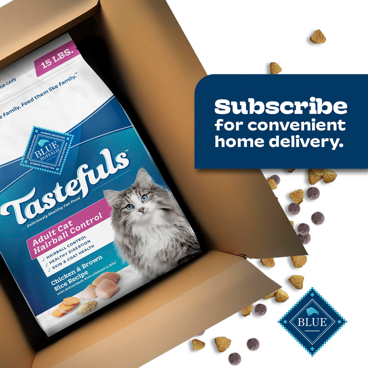 Blue Buffalo Tastefuls Chicken & Brown Rice Recipe Adult Dry Cat Food Hairball Control, Real Chicken First, Deliciously Healthy Natural Cat Food, Supports Digestive Care and Coat Health, 3.1kg Bag ๐ All In One Marketplace Canada