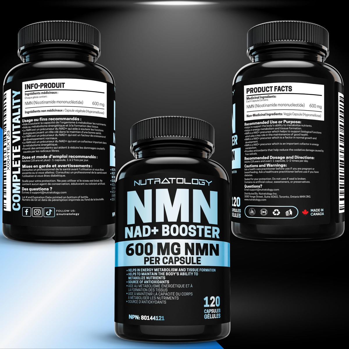Nutratology® NMN Supplement - 1200 mg Per Serving - NAD+ Booster - Made In Canada - Premium 99% Purity - Protects Cellular Health & Supports Healthy Aging - 120 Capsules 🍁 All In One Marketplace Canada