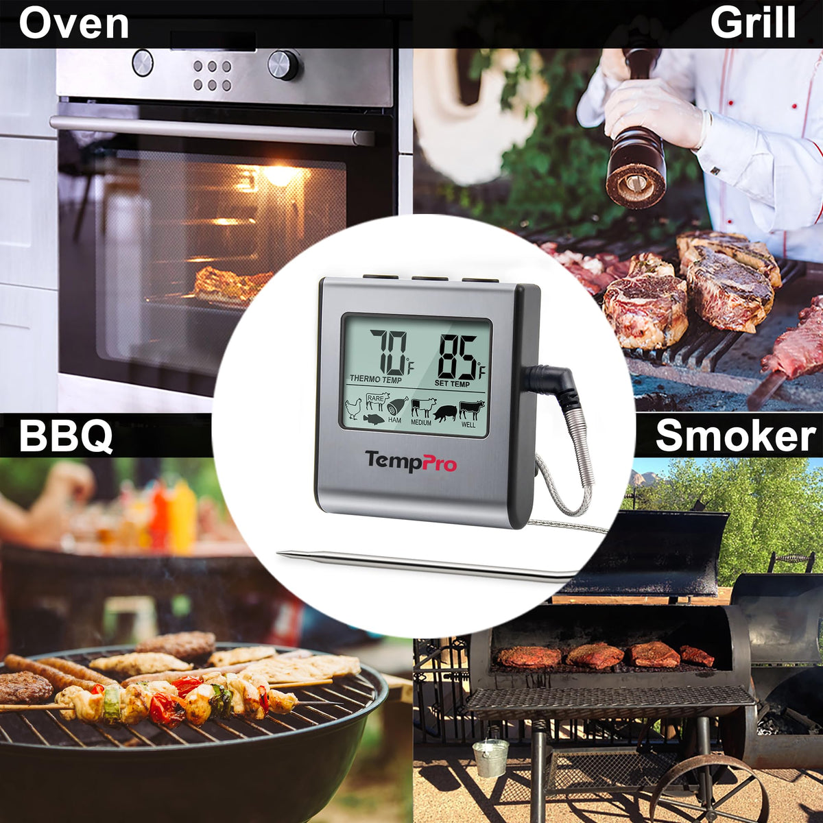 ThermoPro TP-16 Meat Thermometer with Stainless Steel Probe for Indoor Outdoor Use, Digital Cooking Thermometer for Grill, Barbecue, Oven, Smoker, Candy 🍁 All In One Marketplace Canada