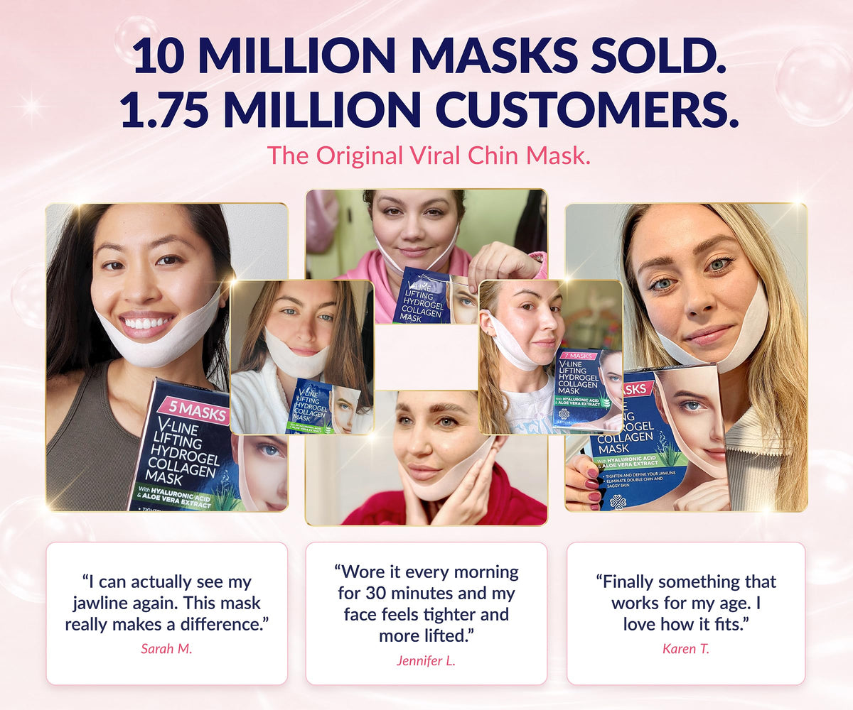 Stylia V Line Lifting Collagen Face Mask - Lift, Firm & Contour Jawline - Double Chin Strap with Hyaluronic Acid & Aloe Vera - Hydrating Neck & Face Tightening Mask - Chin Strap for Sleeping 10PC ๐ All In One Marketplace Canada