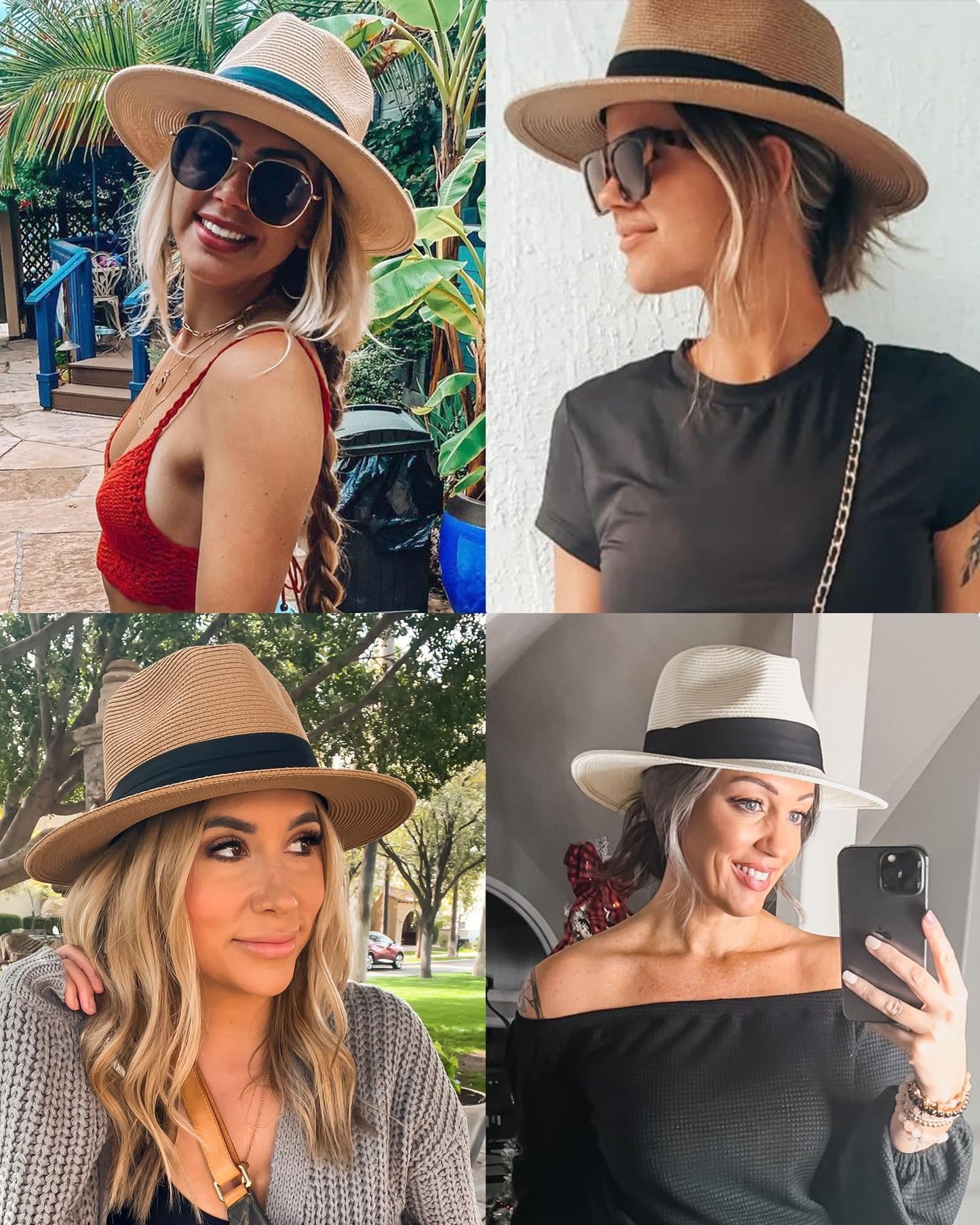 FURTALK Womens Mens Wide Brim Straw Panama Hat Fedora Summer Beach Sun Hat UPF Straw Hat for Women Khaki-Black ๐ All In One Marketplace Canada
