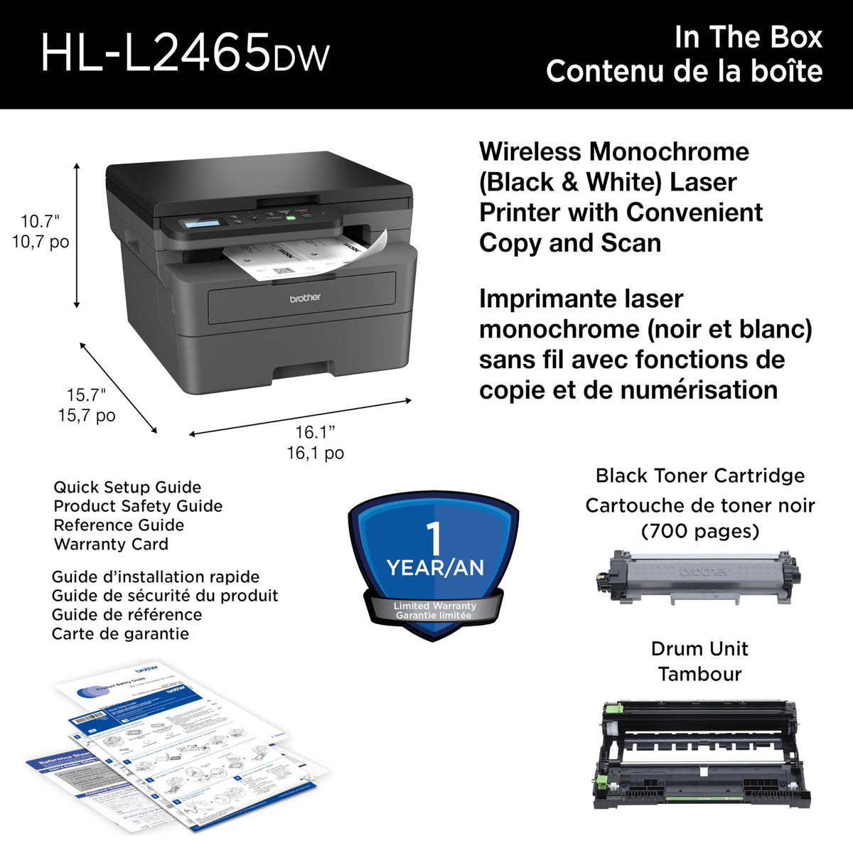 Brother HL-L2465DW Monochrome Laser Printer with Wireless Connectivity All-in-One Print, Copy and Scan Functions for Home and Office Use - Compact Design ๐ All In One Marketplace Canada