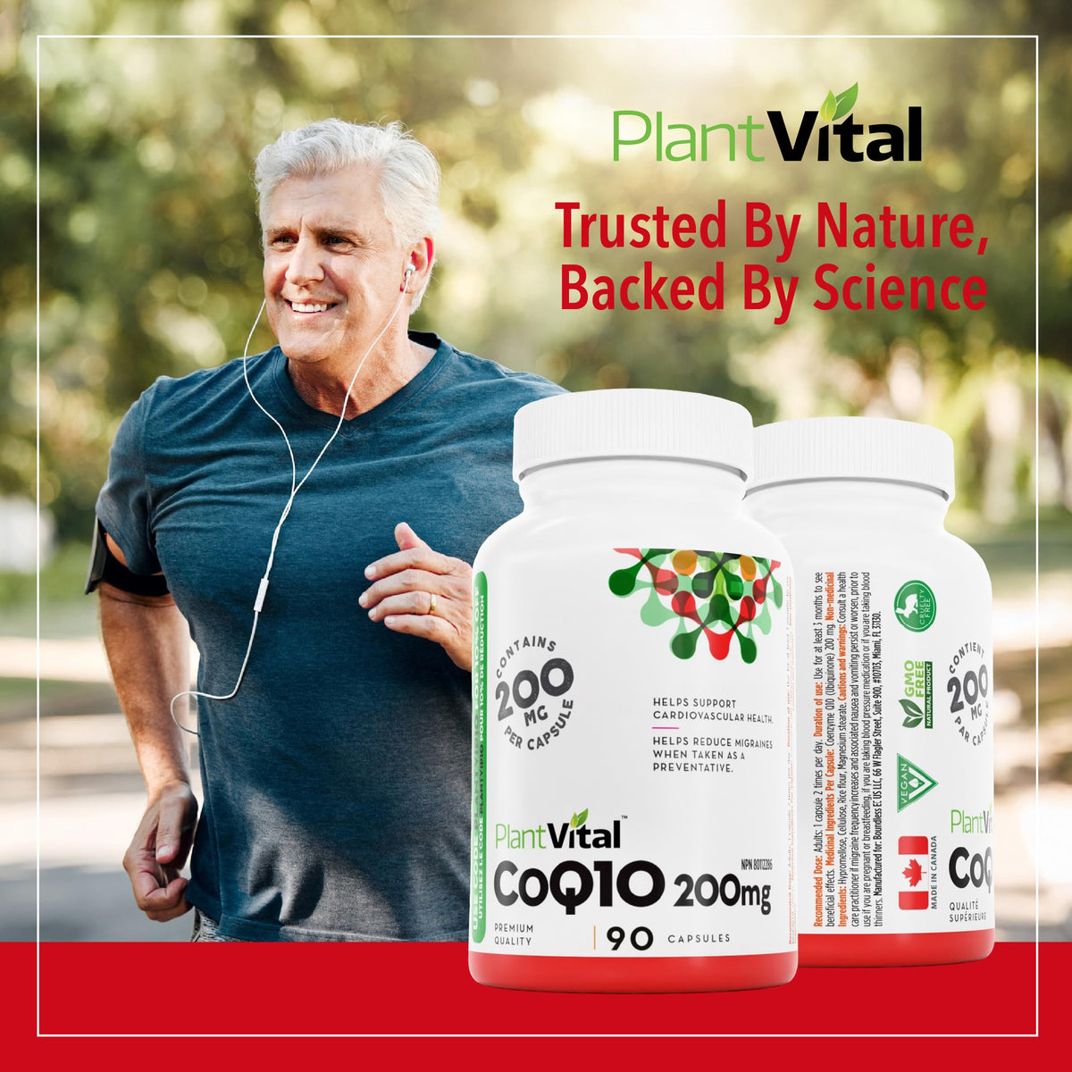 PlantVital Coenzyme Q10 - Made in Canada - 400mg (2 capsule per day) - CoQ10 Supplement - Support Cardiovascular Health - High-Potency - Helps Reduce Migraine Frequency - 45 Days Supply - 90 Capsules ๐ All In One Marketplace Canada