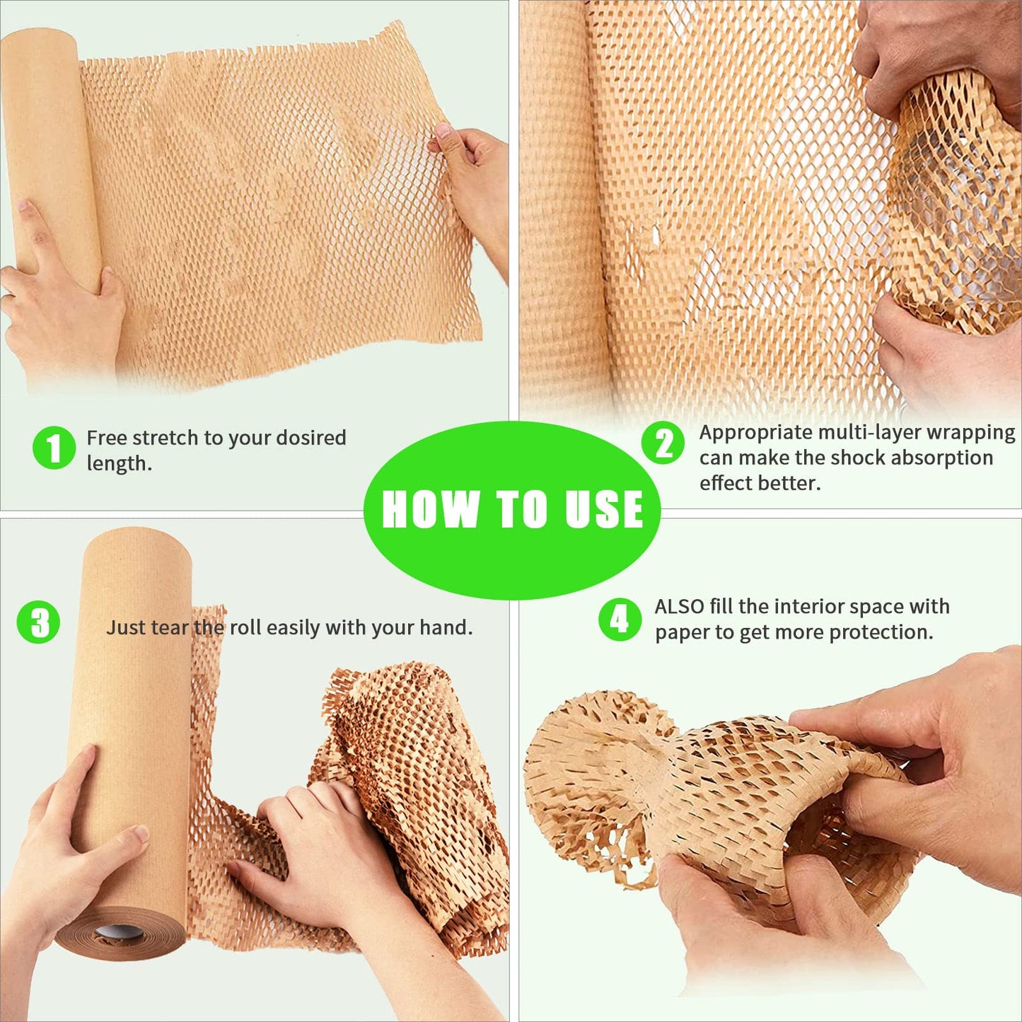 Honeycomb Packing Paper, MINHAO 15"x230' Eco Friendly Packing Paper for Moving Recyclable Honeycomb Paper Moving Supplies Bubble Wrapping Protective Roll, With 36 Fragile Sticker Labels ๐ All In One Marketplace Canada