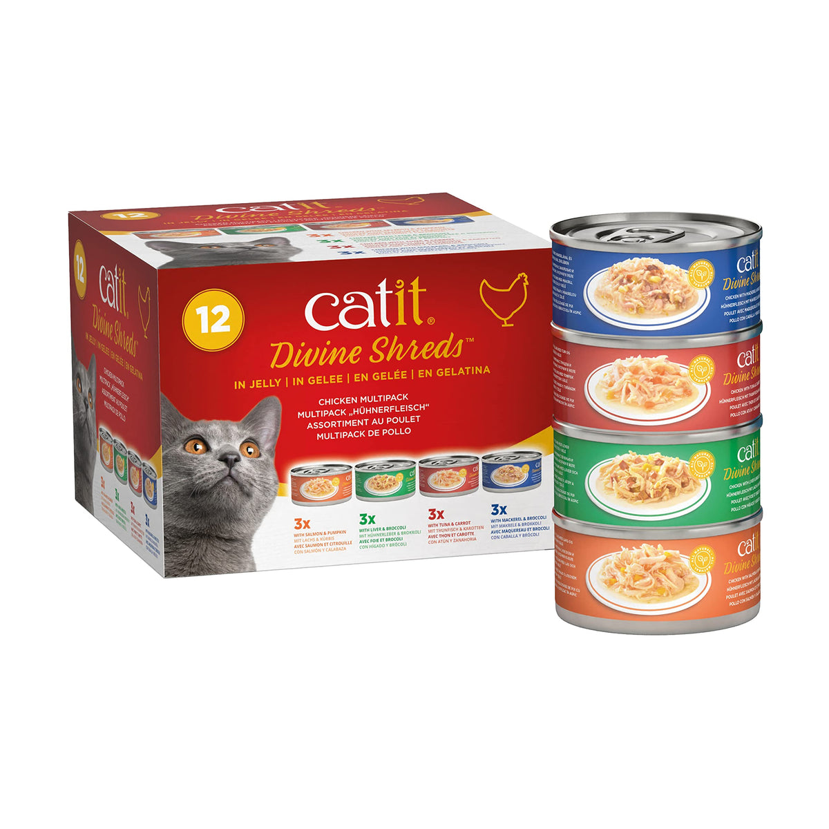 Catit Wet Cat Food, Divine Shreds in Jelly, Chicken Multipack, 12 x 85g Cans, Cat Food Wet, Cat Wet Food, Kitten Food, Wet Cat Food Pate, Canned Cat Food, Nourriture Pour Chat, Manger Pour Chat π All In One Marketplace Canada