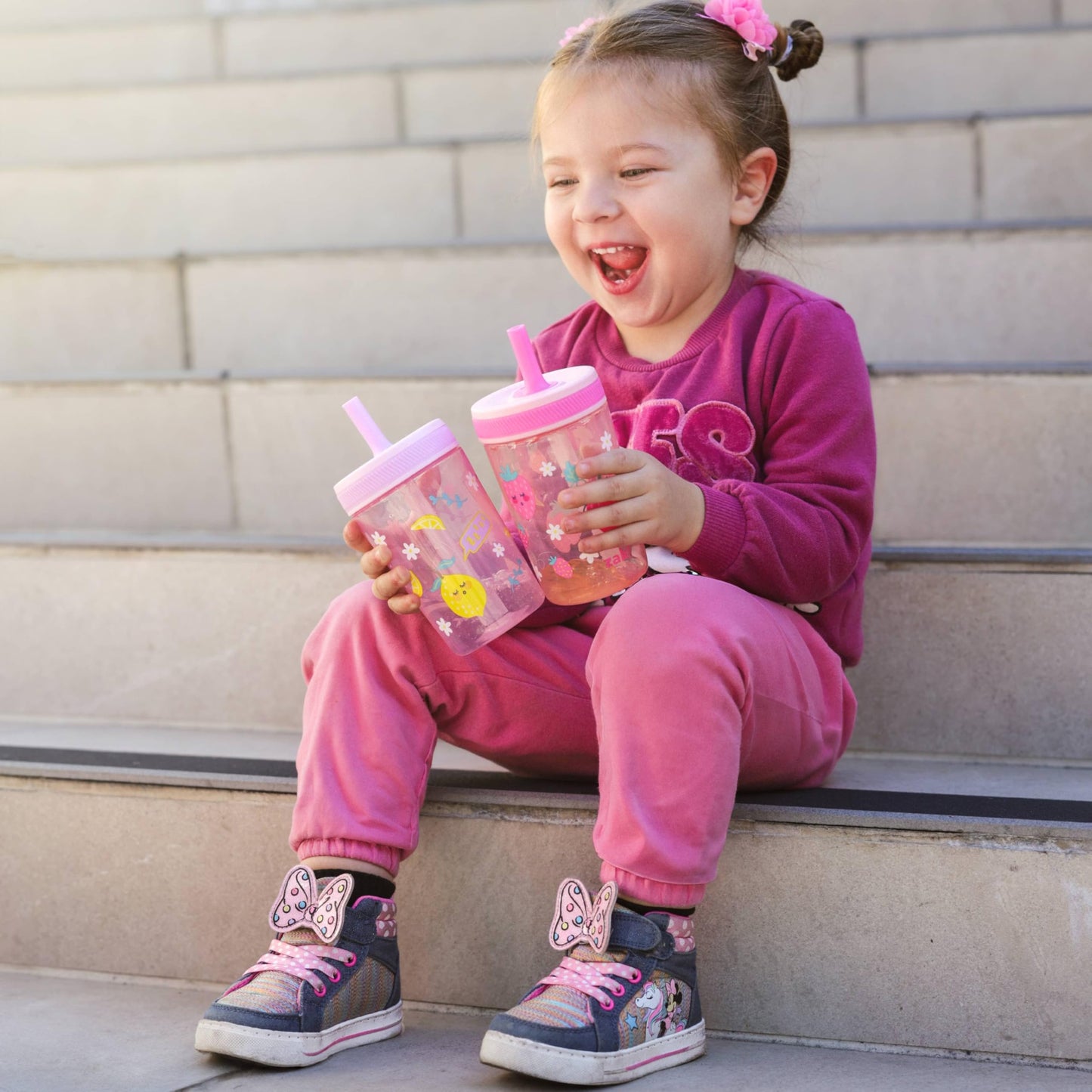 Zak Designs Toddler Cups for Travel or at Home, 15oz 2-Pack Durable Plastic Sippy Cups with Leak-Proof Design is Perfect for Kids (Sweet Berry, Lemon Zest) ๐ All In One Marketplace Canada