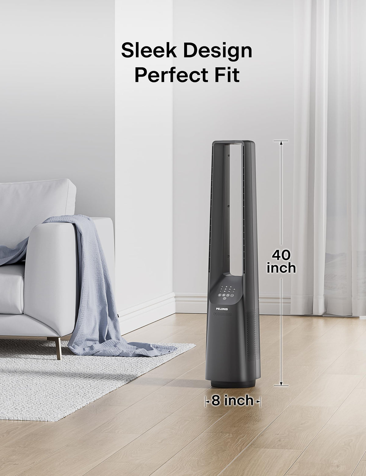 PELONIS 40" Bladeless Tower Fan - Ultra Quiet (20 dB) DC Motor, 6 Speeds, 4 Modes, Remote Control, 7H Timer, 90ยฐ Oscillation, Safe for Kids & Pets, Ideal for Bedroom, Home, Office ๐ All In One Marketplace Canada