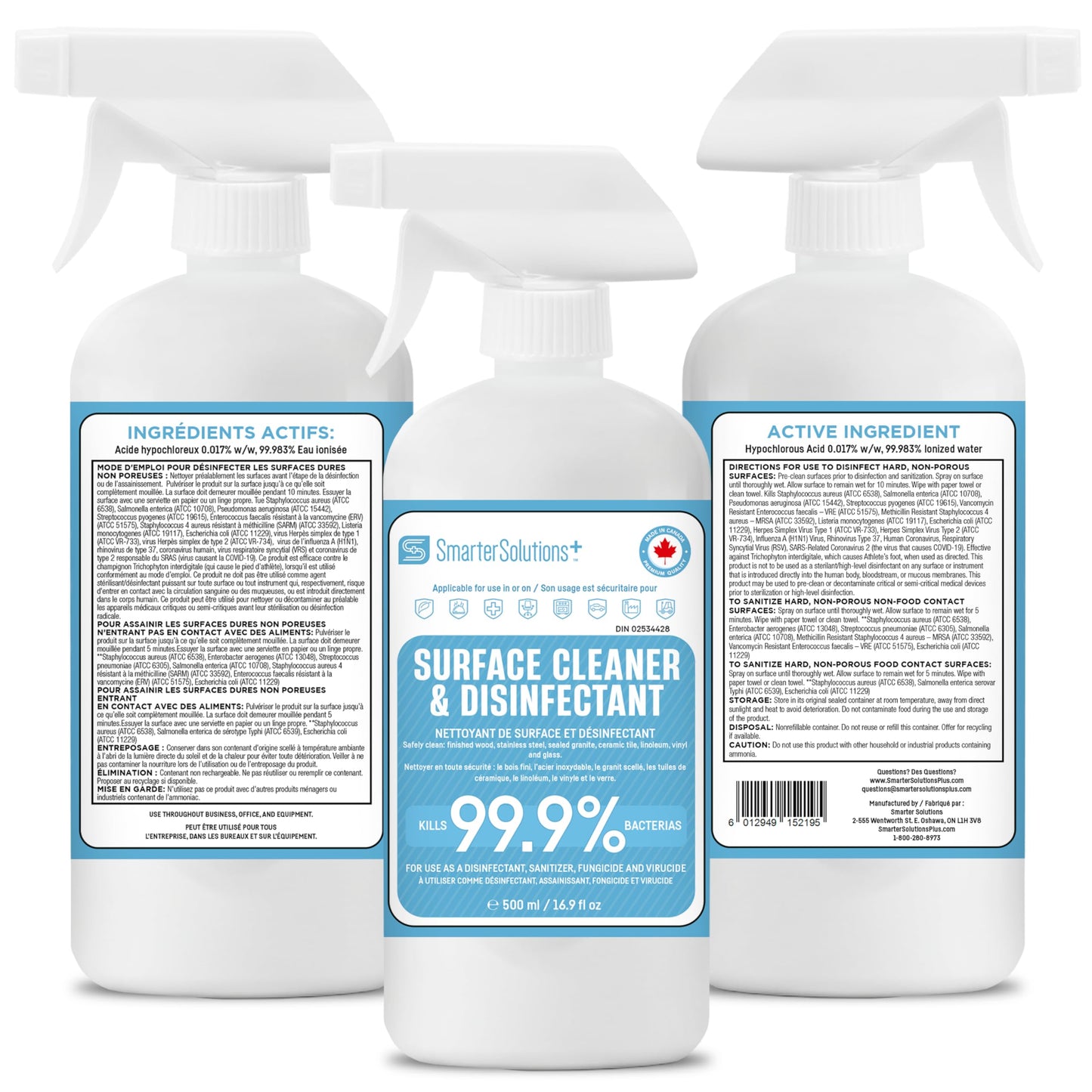 Hypochlorous Acid Spray Cleaning Solution, Made in Canada, Hospital Grade Disinfectant Spray, All-Purpose Sanitizer & Deodorizer, Eliminate Viruses Including Norovirus (2 Pack - 2 x 500ml) ๐ All In One Marketplace Canada