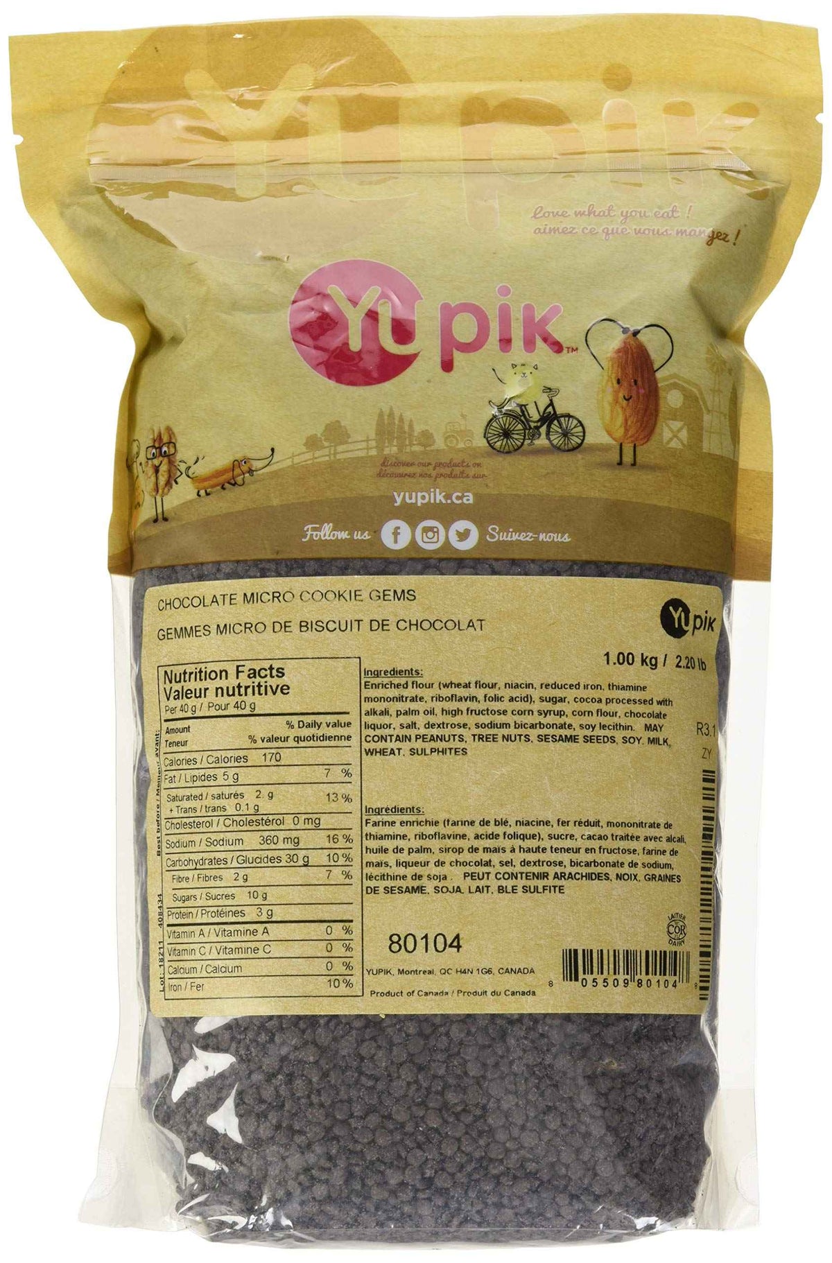 Yupik Chocolate Micro Cookie Gems, 1 kg, Tiny Chocolate Cookie Pieces, High Protein & Fiber, Ideal for Baking, Ice Cream & Yogurt Toppings ๐ All In One Marketplace Canada