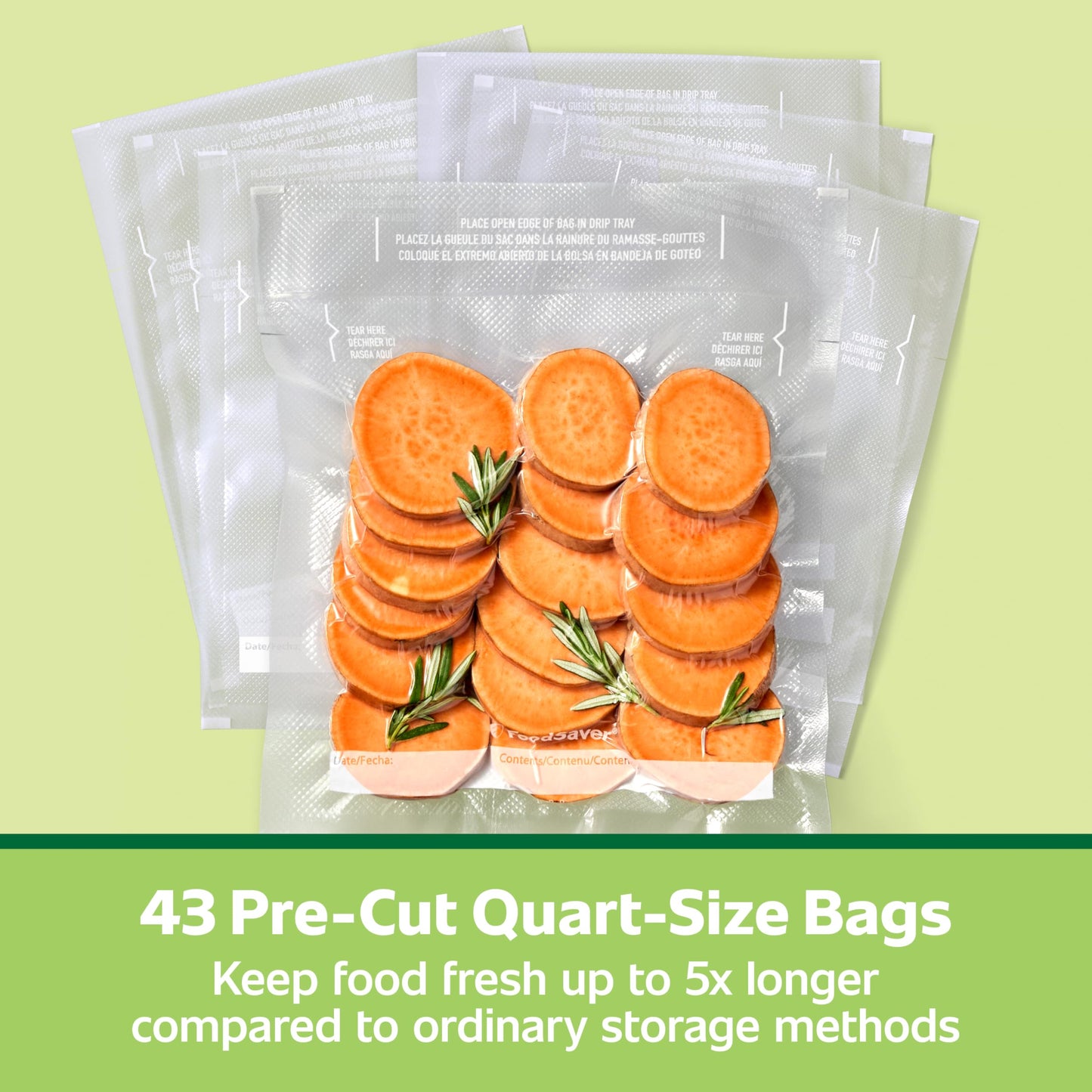 FoodSaver Quart Pre-Cut Vacuum Seal Bags (946 mL), Easy Use, Align to Seal and Tear to Open Vacuum Sealer Food Storage Bags, 43 Pack ๐ All In One Marketplace Canada