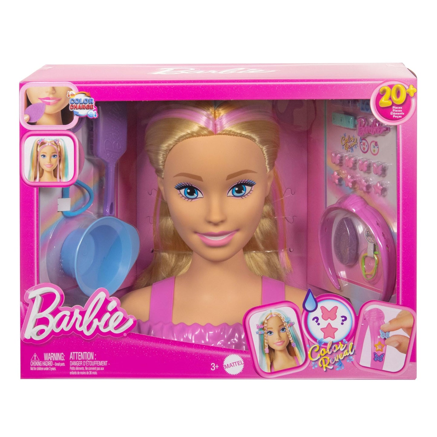 Barbie Doll Styling Head, Blonde Hair with 20+ Hair Styling Accessories Including Star & Butterfly Color Change Hair Clips ๐ All In One Marketplace Canada