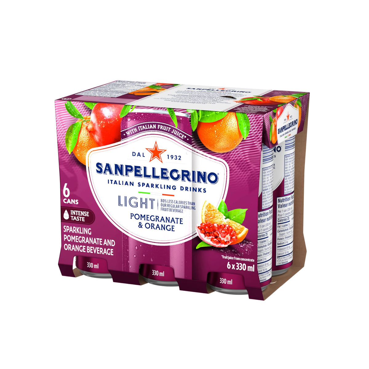 San Pellegrino Light Pomegranate & Orange, Sparkling Beverage, 24 x 330ml ๐ All In One Marketplace Canada