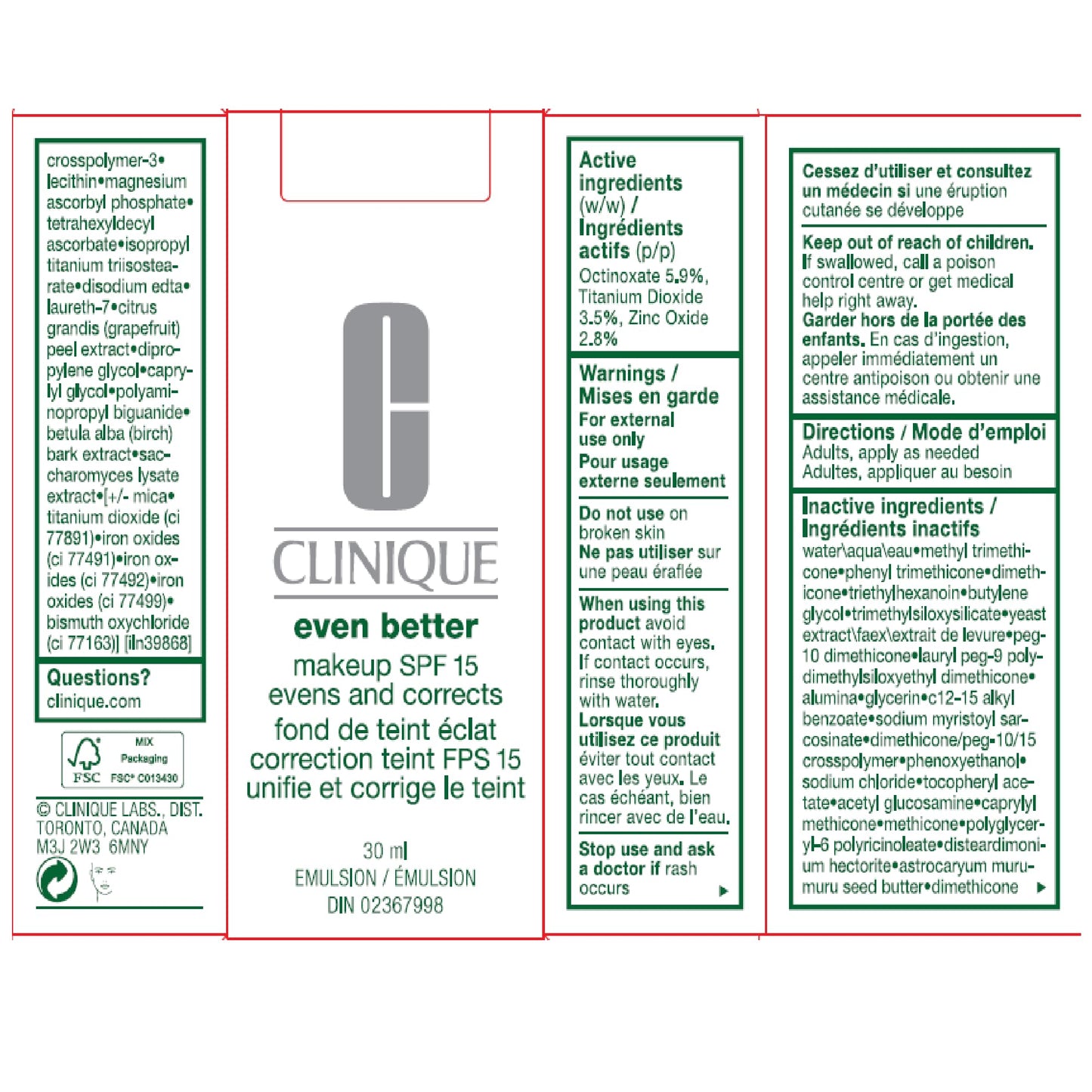 Clinique Even Better Makeup Medium Coverage Foundation Broad Spectrum SPF 15 | Evens Skin Tone + Reduces Dark Spots, Ivory đ All In One Marketplace Canada