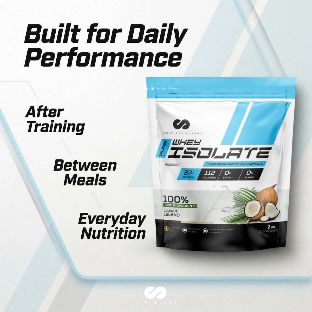Limitless Pharma Pure Whey Isolate | High Protein Whey Isolate Powder | 27g Protein, 6g BCAAs, Sugar Free, Gluten Free, Low Carb, Low Lactose | 30 Servings, 2LB (Vanilla) π All In One Marketplace Canada
