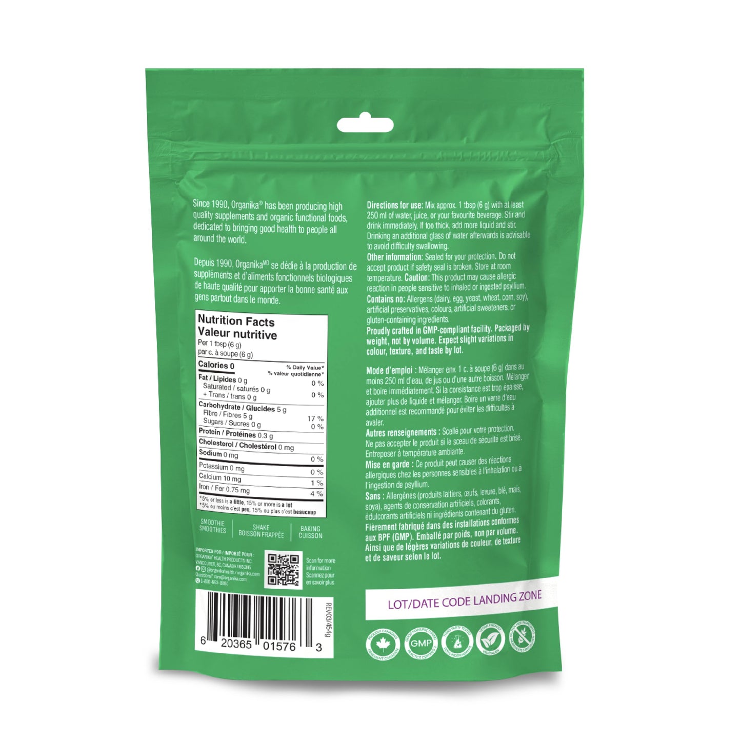 Organika Psyllium Seed Husk Whole- Excellent Source of Fibre, Aids in Digestion and Constipation- 454 G ๐ All In One Marketplace Canada