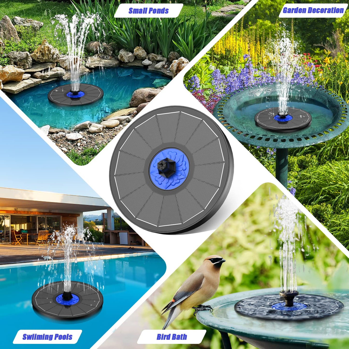SZMP Solar Fountain Upgrade, 3.5W Solar Powered Bird Bath Fountains with Flower, Outdoor Water Feature Solar Fountain Pump with 7-in-1 Nozzles, 4 Fixed Pipes for Humingbirds, Birdbath, and Garden ๐ All In One Marketplace Canada