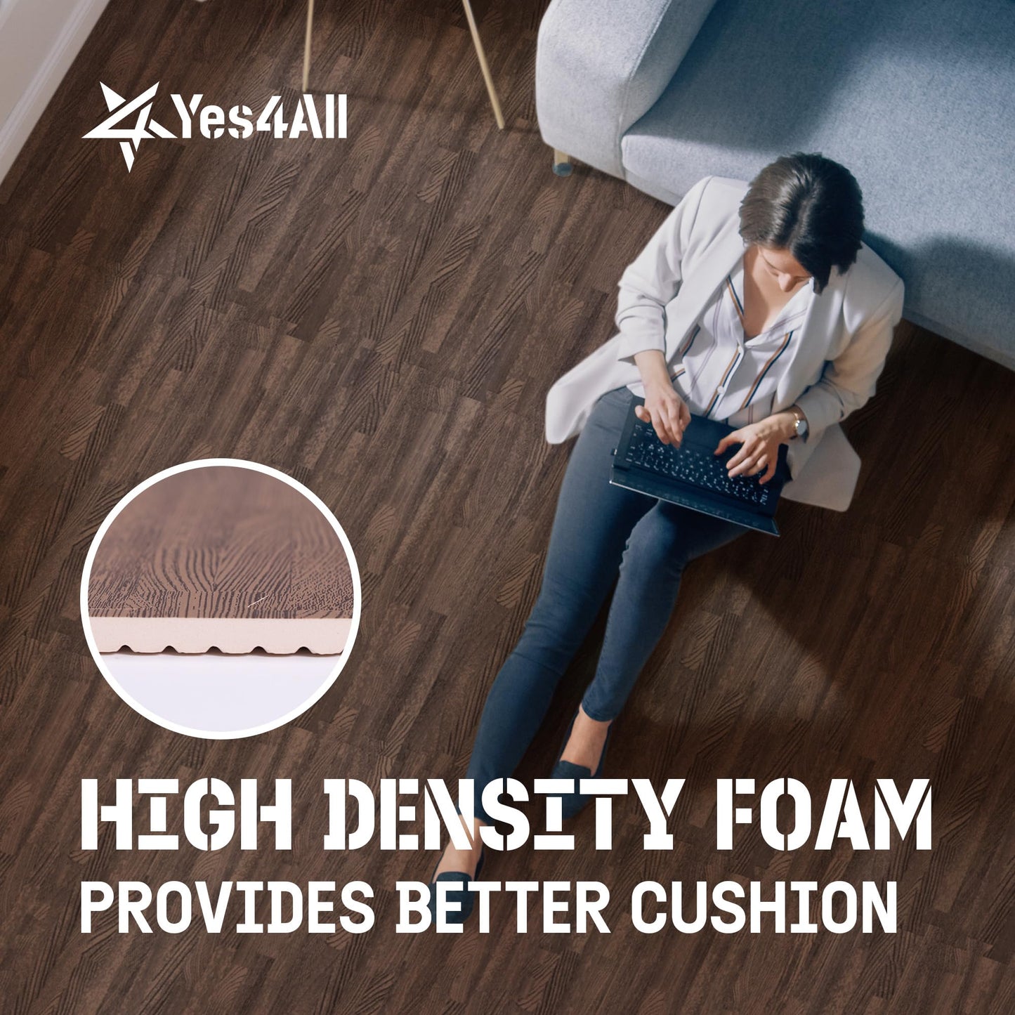Yes4All EVA Interlocking Mats, Puzzle Floor Tiles, Foam Floor Padding with Border for Furniture, Home Space, Living Room, Garage - Dark Oak Wood, 4.46 m2 ๐ All In One Marketplace Canada